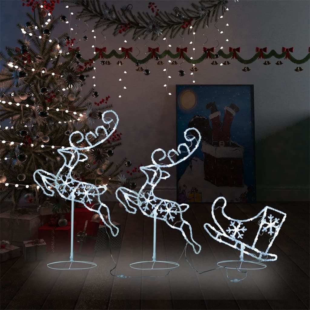 vidaXL Dekolicht NA Weihnachtsdekoration Acryl Rentiere Schlitten 260x21x87 cm