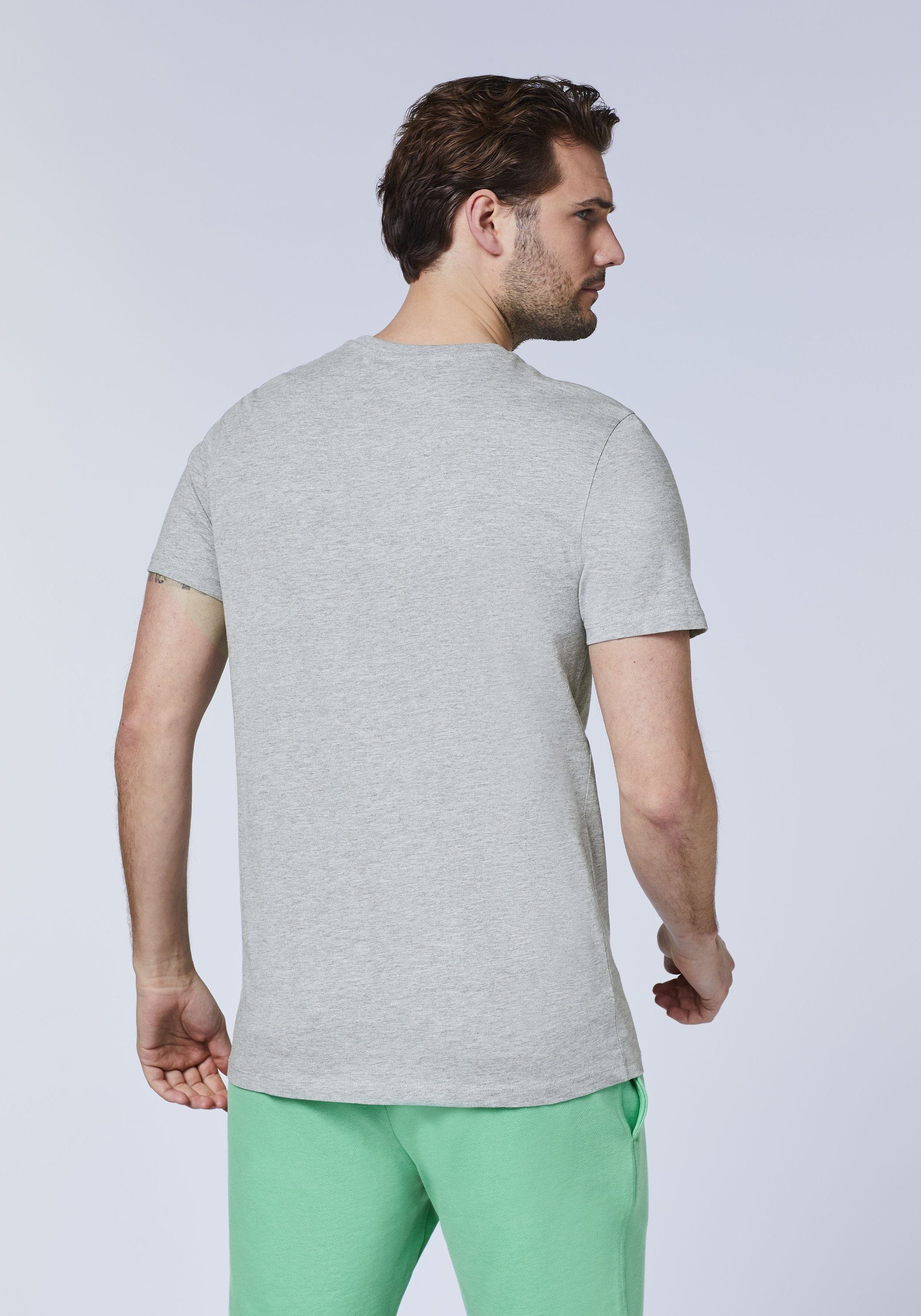 Sylt Print-Shirt Polo auffälligem mit 17-4402M Melange Neutral Logo-Print Gray