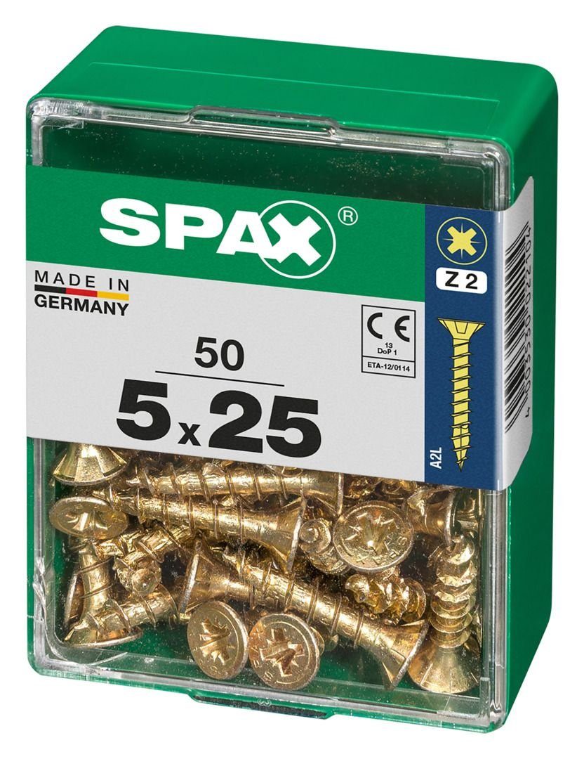 mm SPAX 5.0 - 25 50 Spax 2 x PZ Holzbauschraube Stk. Universalschrauben