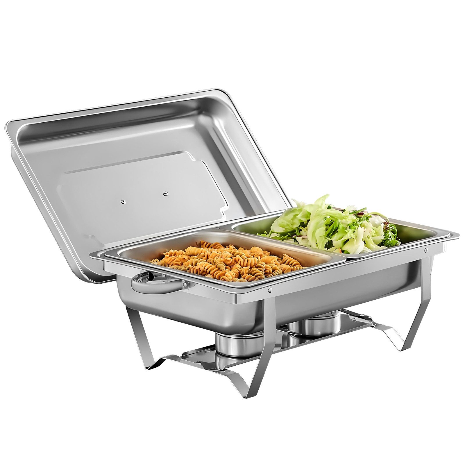 Bundviel Stövchen 9L 1/2/3GN Speisenwärmer Chafing Dish Warmhaltebehälter Speisewärmer, (1 Set, 2-tlg., 1/2/3 GN-Behälter), Rechaud für Catering, Buffet und Party