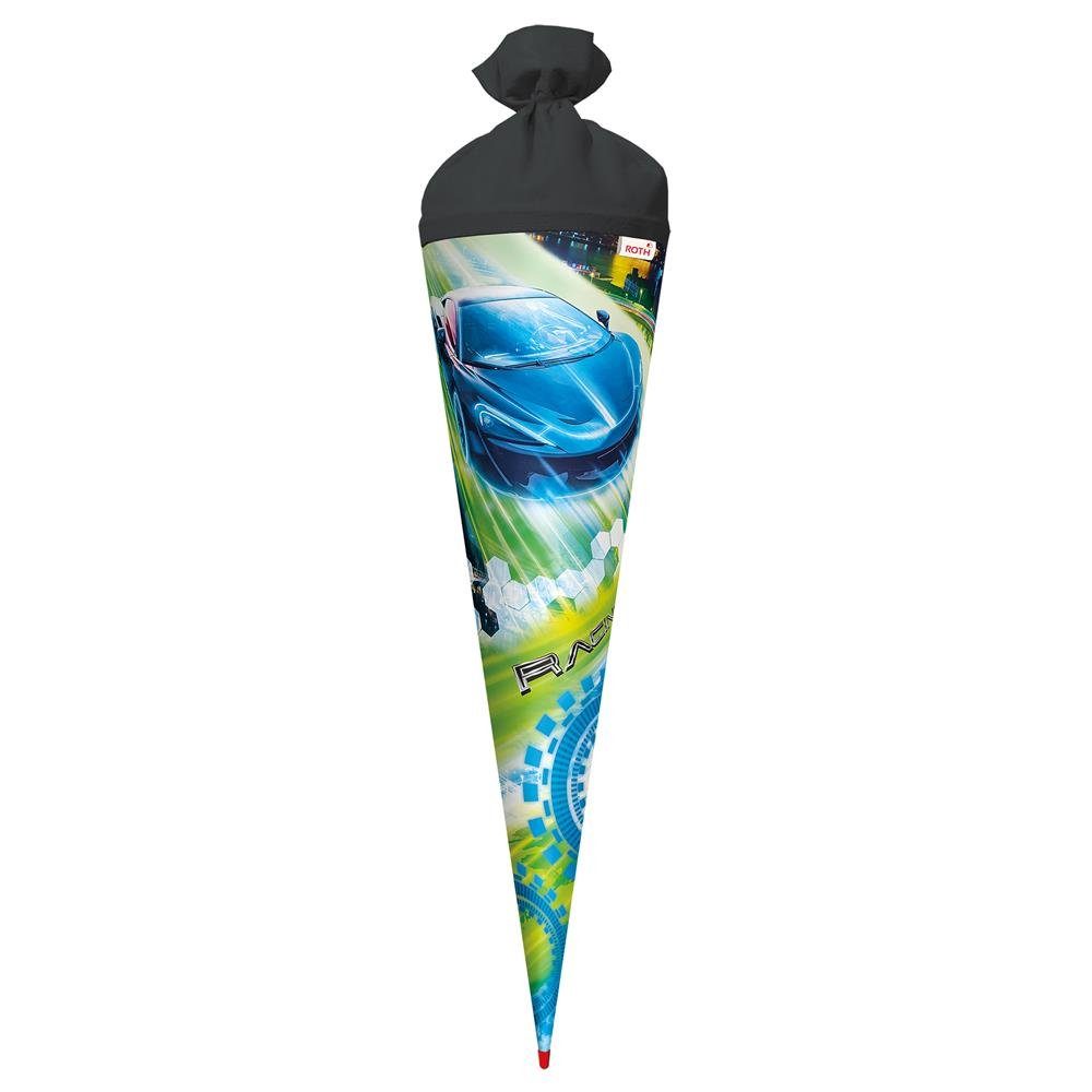 Roth Schultüte Racing, 70cm rund mit Rot(h)-Spitze und Filzverschluss in Schwarz