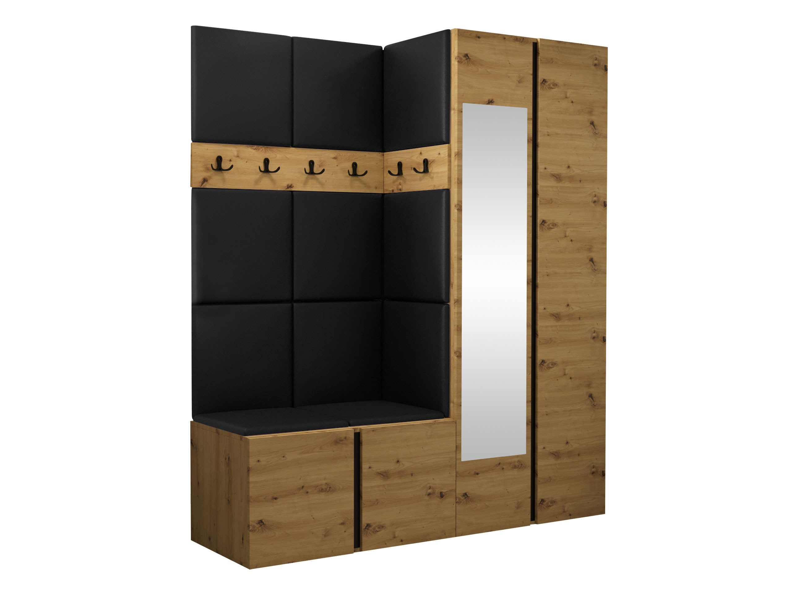 MIRJAN24 Garderoben-Set Orion XII, (Komplett-Set, Schrank, Schrank mit Spiegel, 2x Kleiderhaken, Paneel 11x 42x42), Auswahl aus Fronten und Polsterplatten