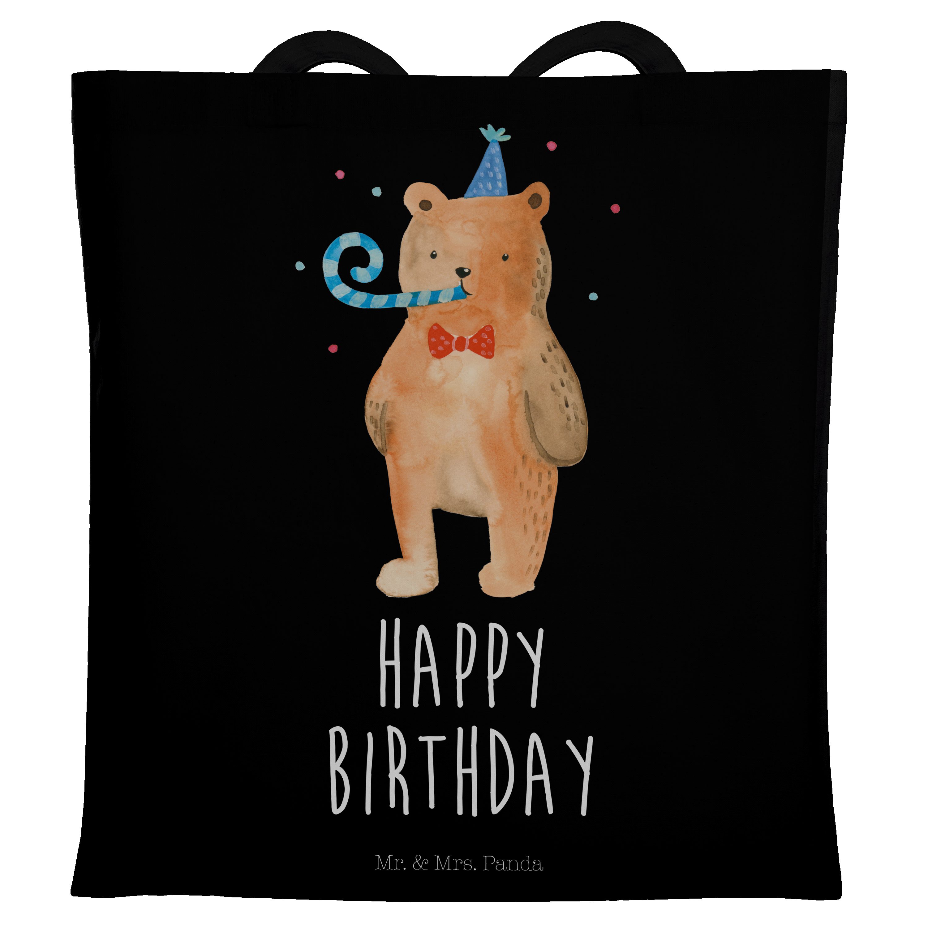 Einkaufstasche, Schwarz Geschenk, Birthday Glückw Panda - Jutebeutel, Tragetasche & - Mrs. Mr. (1-tlg) Bär