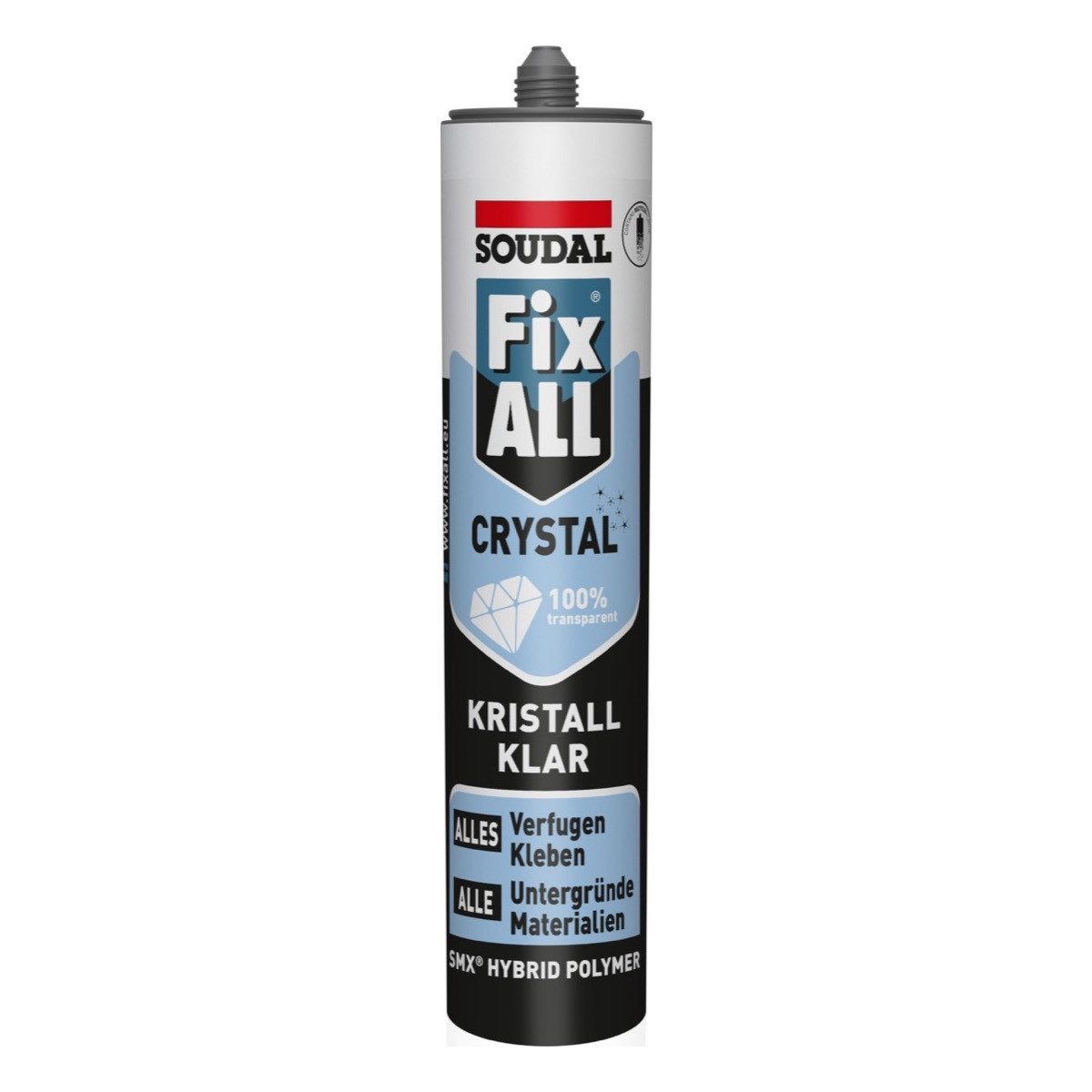 SOUDAL Montagekleber Fix ALL Crystal 300 g transparent - Hybrid Kleb- und Dichtstoff, Transparenter Hybridkleber für flexible Verklebungen