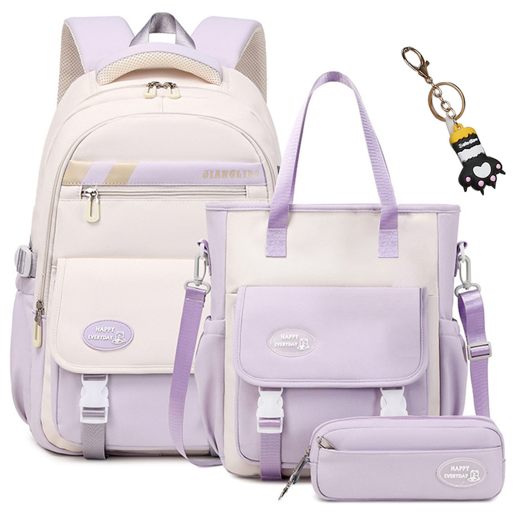 Mutig Schulrucksack Schulrucksack Teenager,Schulranzen-Set 3-teilig,große Kapazität (Wasserdicht Schulranzen,Unisex Geeignet für Mittelstufe-Universität, Mit Anhänger für jugendliche zum Schulbesuch,Einkaufen,Camping usw), Mit ergonomischem Design zur Ent