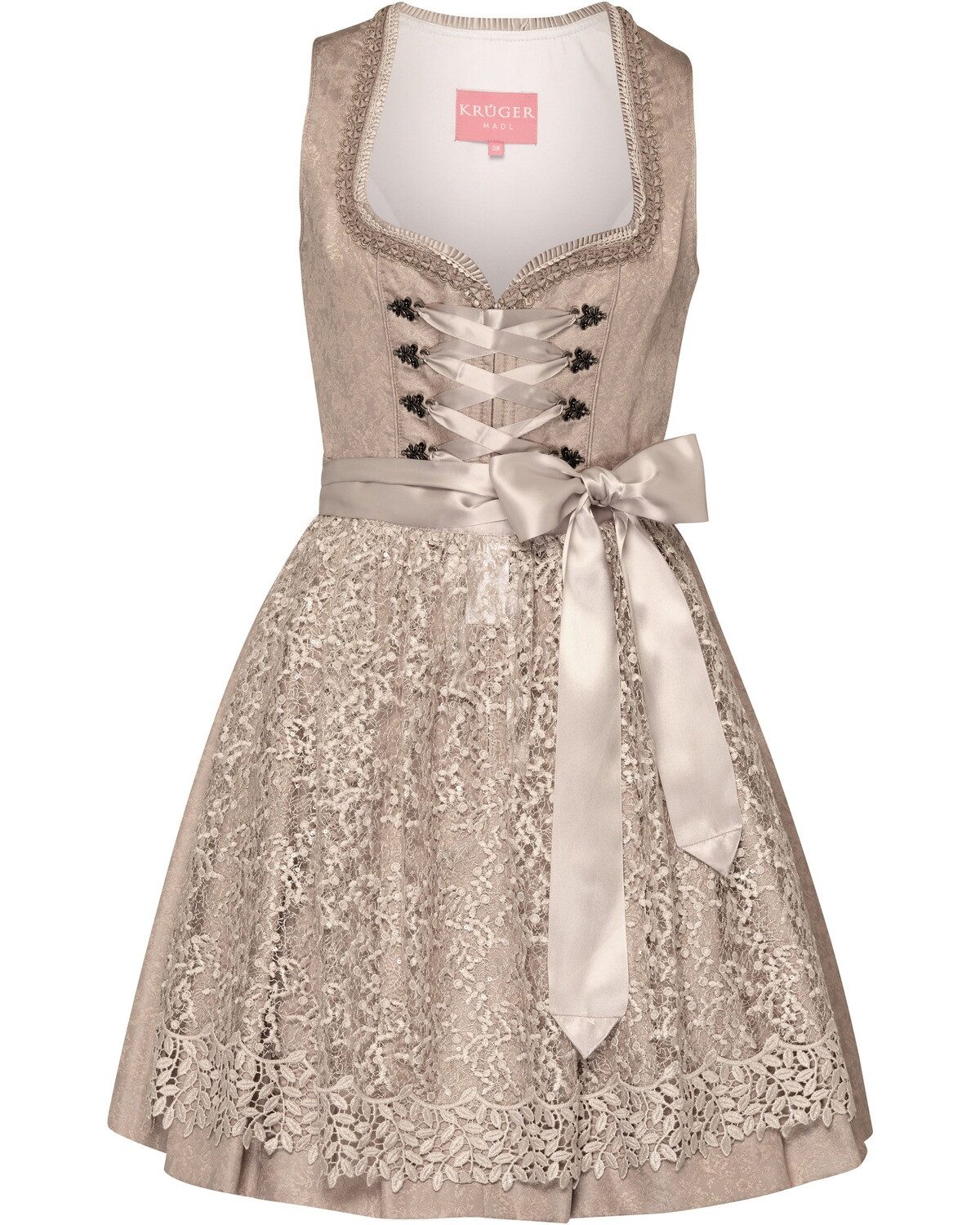 KRÜGER MADL Mini Dirndl Beige - 50er Jahre Style Damen Dirndl