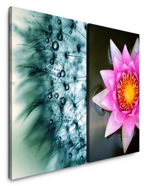 Sinus Art Leinwandbild 2 Bilder je 60x90cm Pusteblume Wasserblume Regentropfen Kunstvoll Harmonisch Entspannend Beruhigend