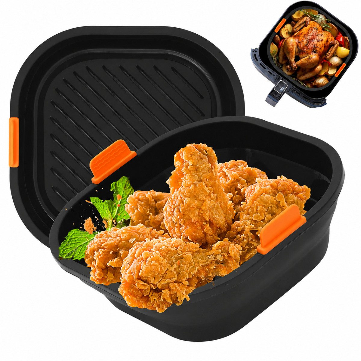 COFI 1453 Silikonform Silikoneinsatz Heißluftfritteuse 2er Set Wiederverwendbar Schwarz, (2-tlg)