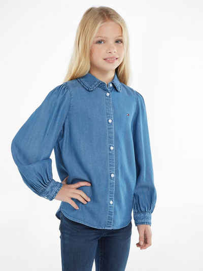 Tommy Hilfiger Jeansbluse TENCEL RUFFLE COLLAR SHIRT Kinder Kids Junior MiniMe,mit Logo-Flag auf der Brust