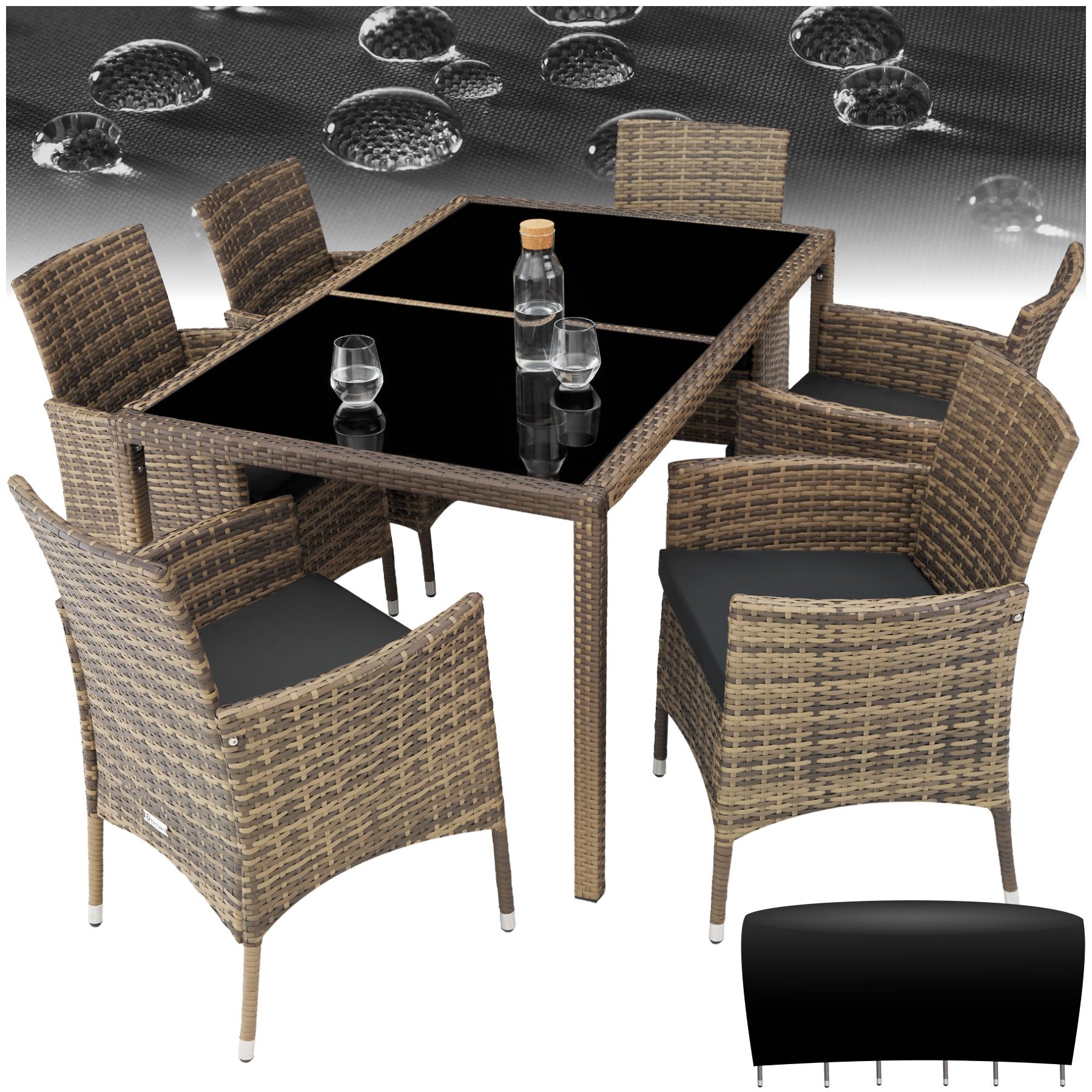 tectake Sitzgruppe Rattan Sitzgruppe, (Set., 7-tlg), Verbindungen aus rostfreien Edelstahlschrauben