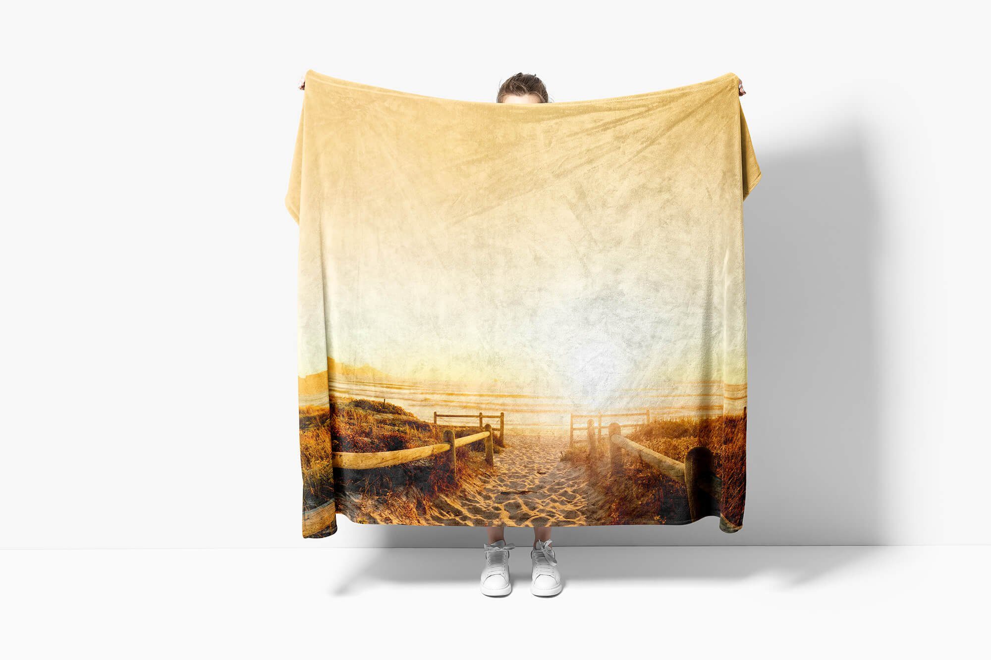 Baumwolle-Polyester-Mix Kuscheldecke Nordsee Strandweg, Sinus Handtücher Handtuch Saunatuch Handtuch Fotomotiv Strandhandtuch (1-St), mit Art