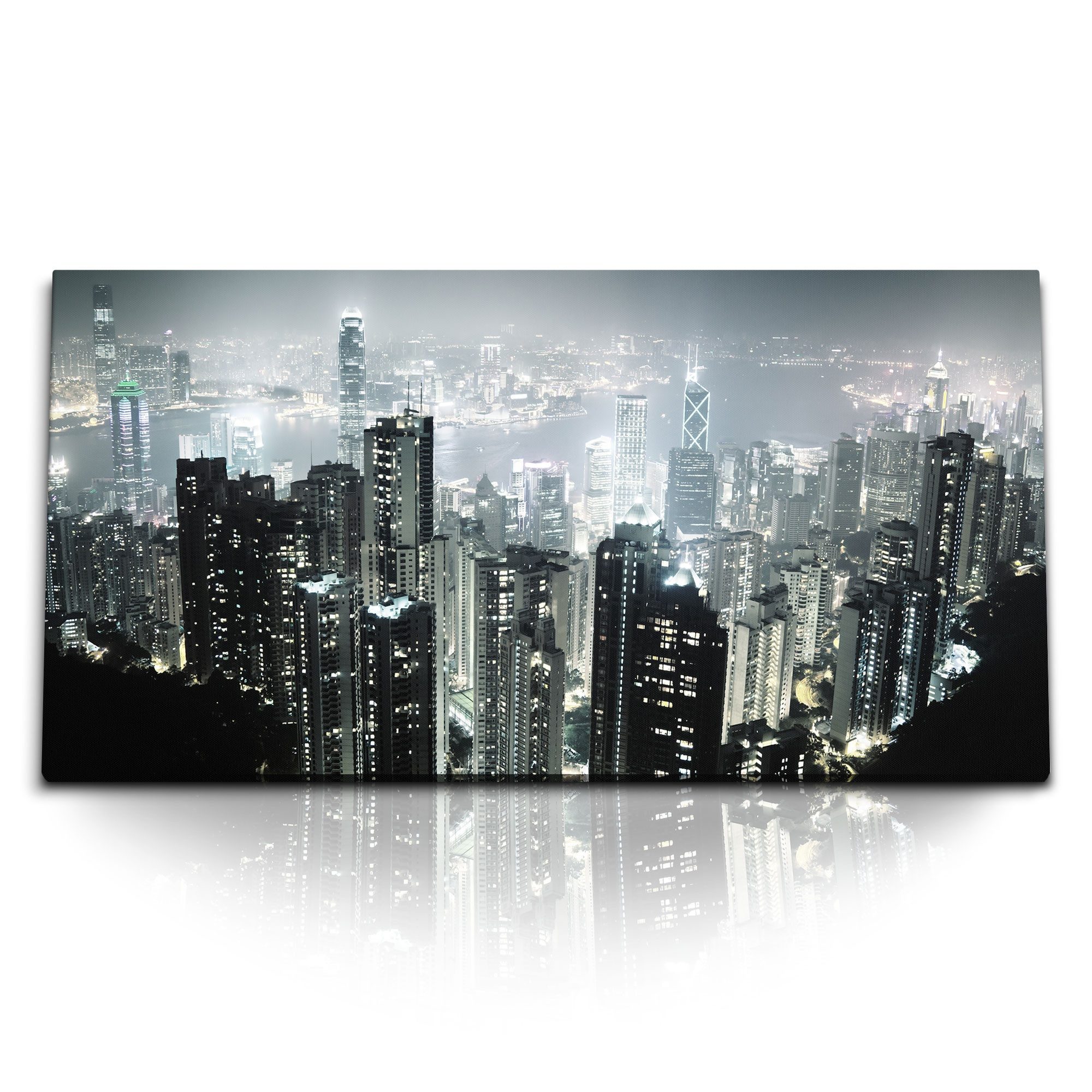 Leinwandbild Kunstdruck Bilder 120x60cm Hongkong bei Nacht Hochhäuser Wolkenkratzer