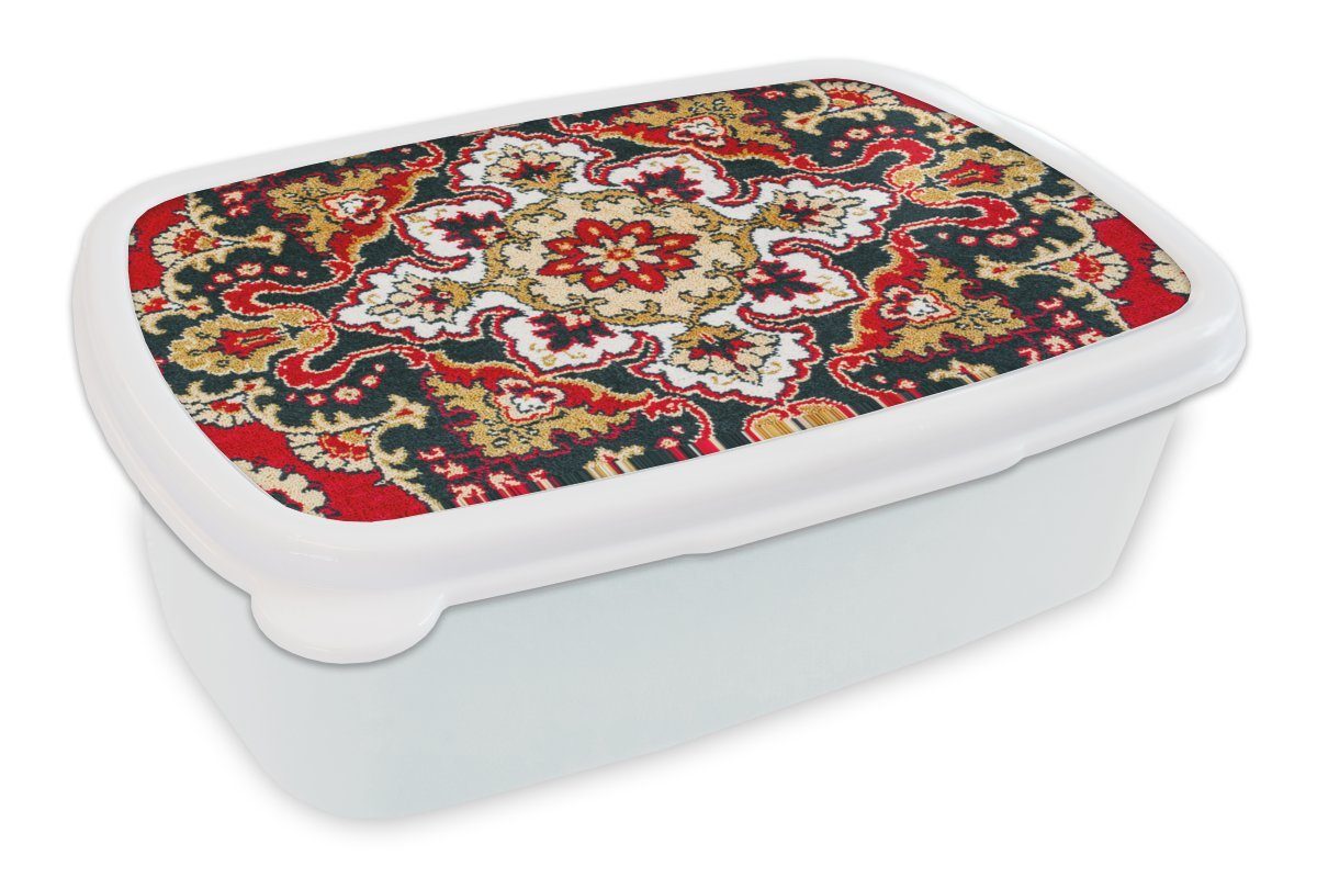 MuchoWow Lunchbox Persischer Teppich - Mandala - Teppich, Kunststoff, (2-tlg), Brotbox für Kinder und Erwachsene, Brotdose, für Jungs und Mädchen weiß
