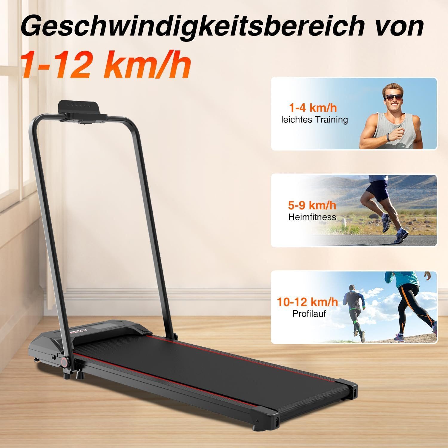 CITYSPORTS Laufband 1400W klappbares Laufband, 1–12 km/h, 2 HP, mit Fernbedienung, Komplett montiert, 6 % Steigung, mit Werkzeugsatz