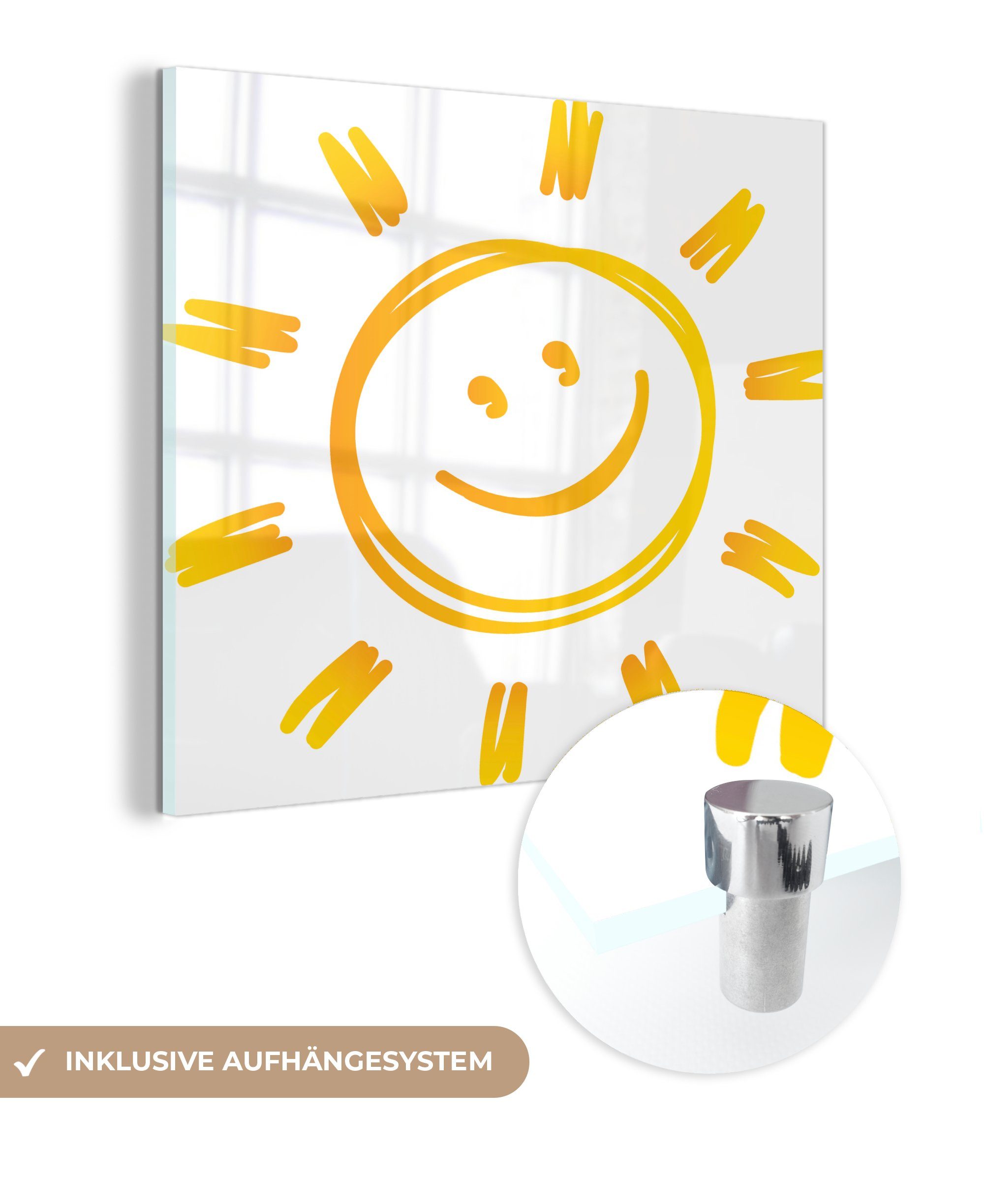 (1 auf Glasbilder Wanddekoration - Glas lächelnden auf Illustration Foto Glas - Bilder Sonne, Wandbild - St), einer Acrylglasbild MuchoWow