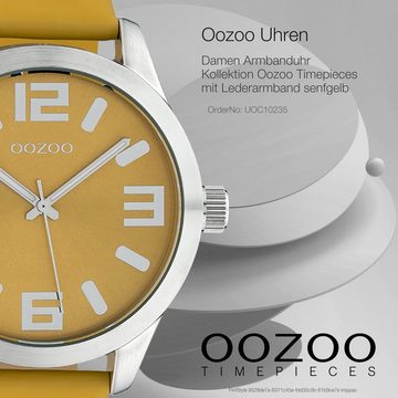 OOZOO Quarzuhr Oozoo Damen Armbanduhr senfgelb Analog, Damen, Herrenuhr rund, extra groß (ca 46mm) Lederarmband, FashionStyle