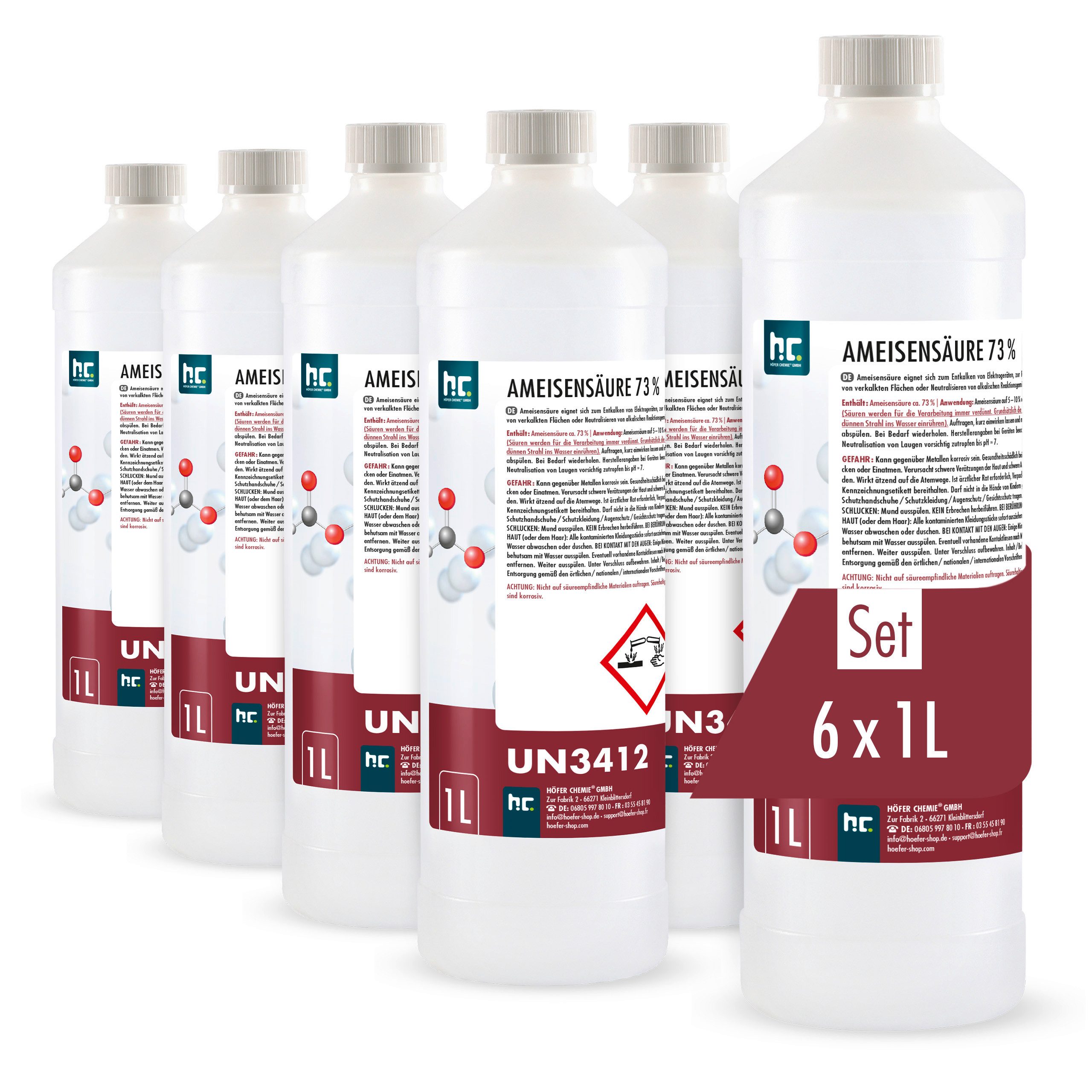 Höfer Chemie GmbH 6x 1 L Ameisensäure 73% technische Qualität Grundreiniger (Starke Wirkung für Spezialanwendungen)