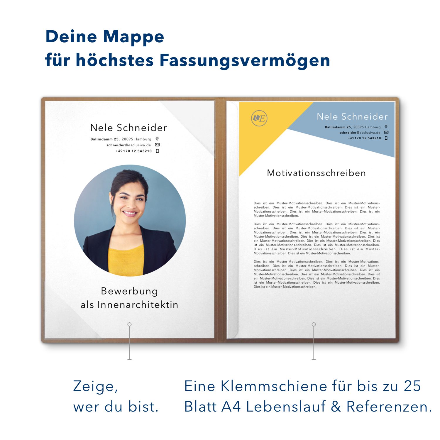 STRATAG Bewerbungsmappe Esclusiva® Classic-plus Metallic - 5 Stück 2-teilig mit 1 Klemmschiene (Set, 5-St., Premium-Qualität mit hochwertiger Prägung Bewerbung), direkt vom Hersteller STRATAG - handgefertigt in Deutschland