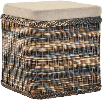 Krines Home Sitztruhe Rattan Wäschekorb Quadratisch Wäschetruhe Sitz gepolstert Flur-Bank Aufbewahrungsbox mit Deckel Bad-Hocker Sitzhocker Корзины для белья, aus echtem Rattan Naturmaterial