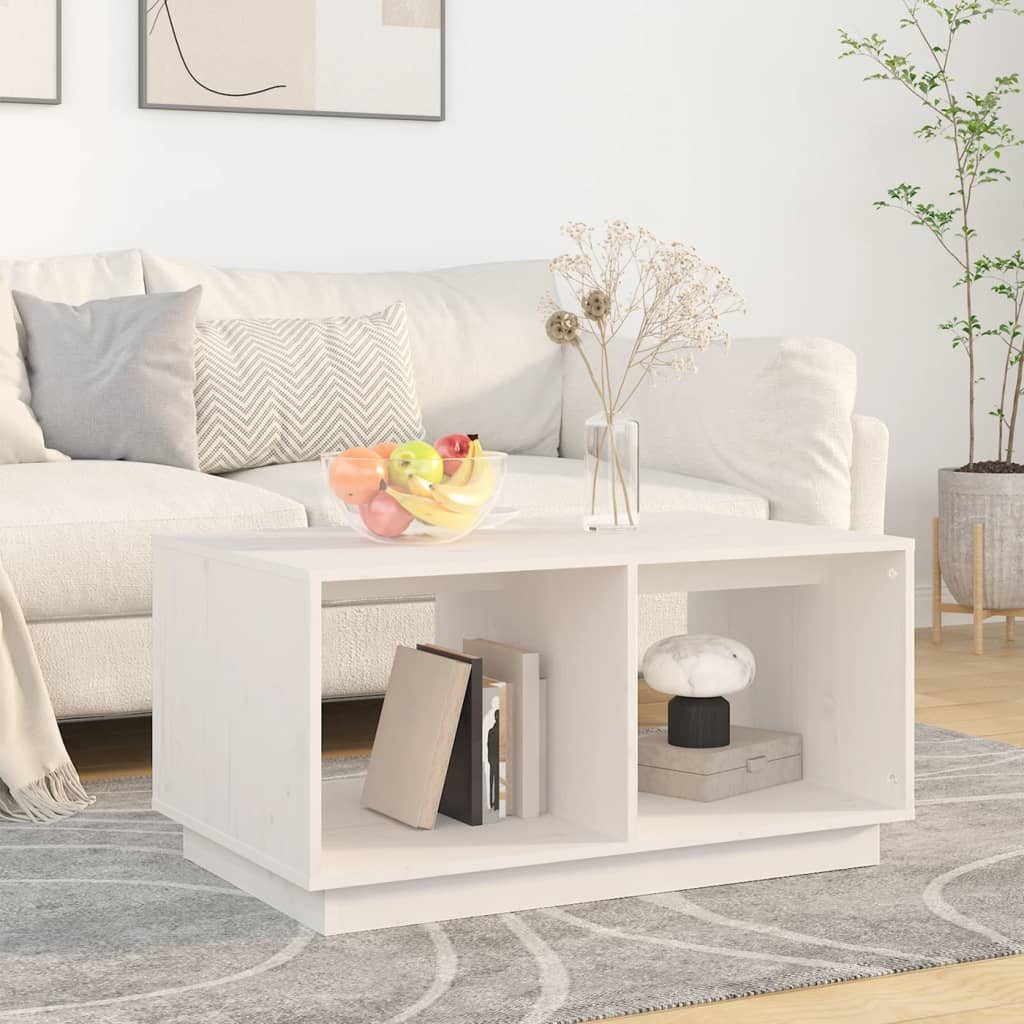 Couchtisch Stilvoller aus massivem Kiefernholz 80x50x40 cm Weiß