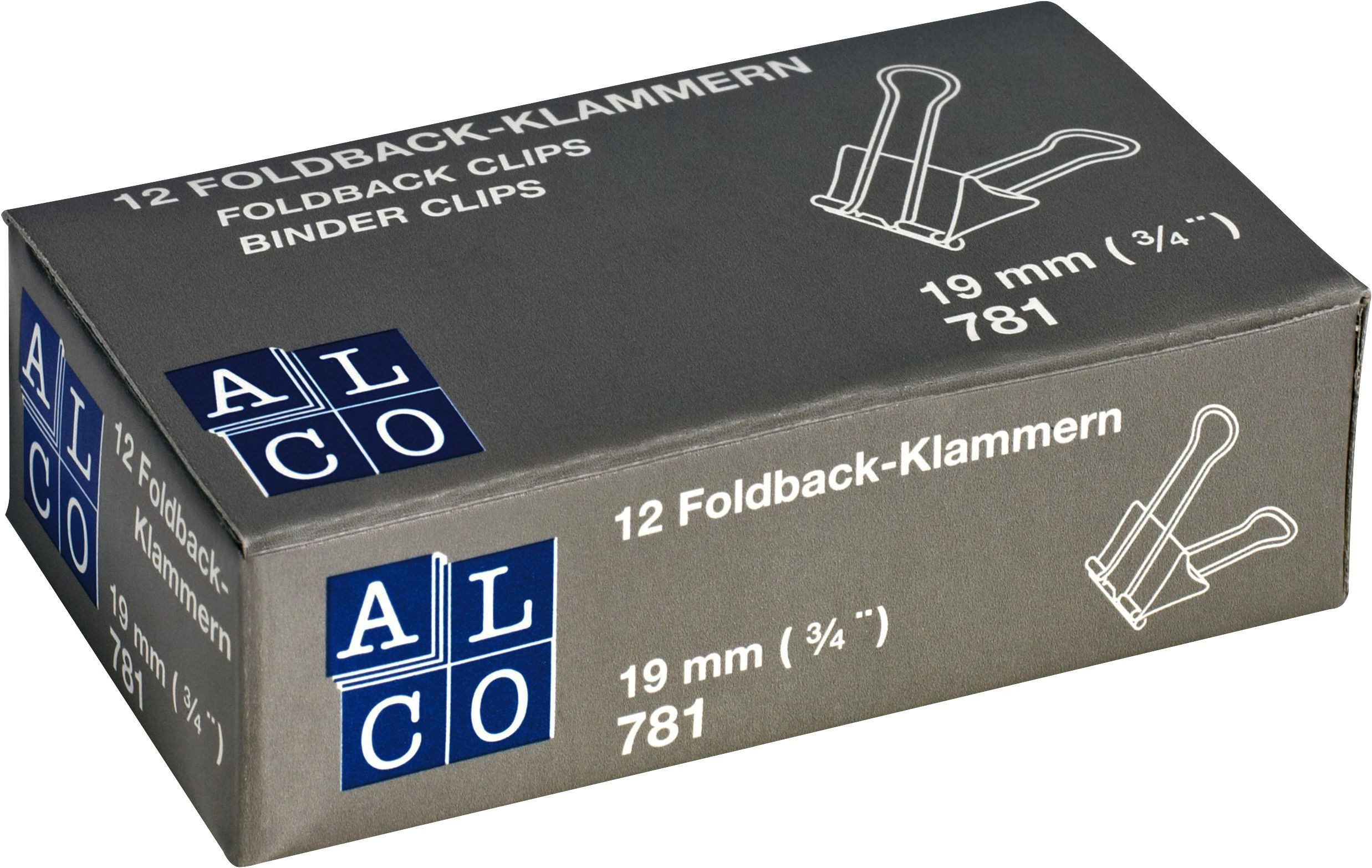 ALCO Büroklammer Foldbackklammer Metall vernickelt 19mm blau VE=12 Stück
