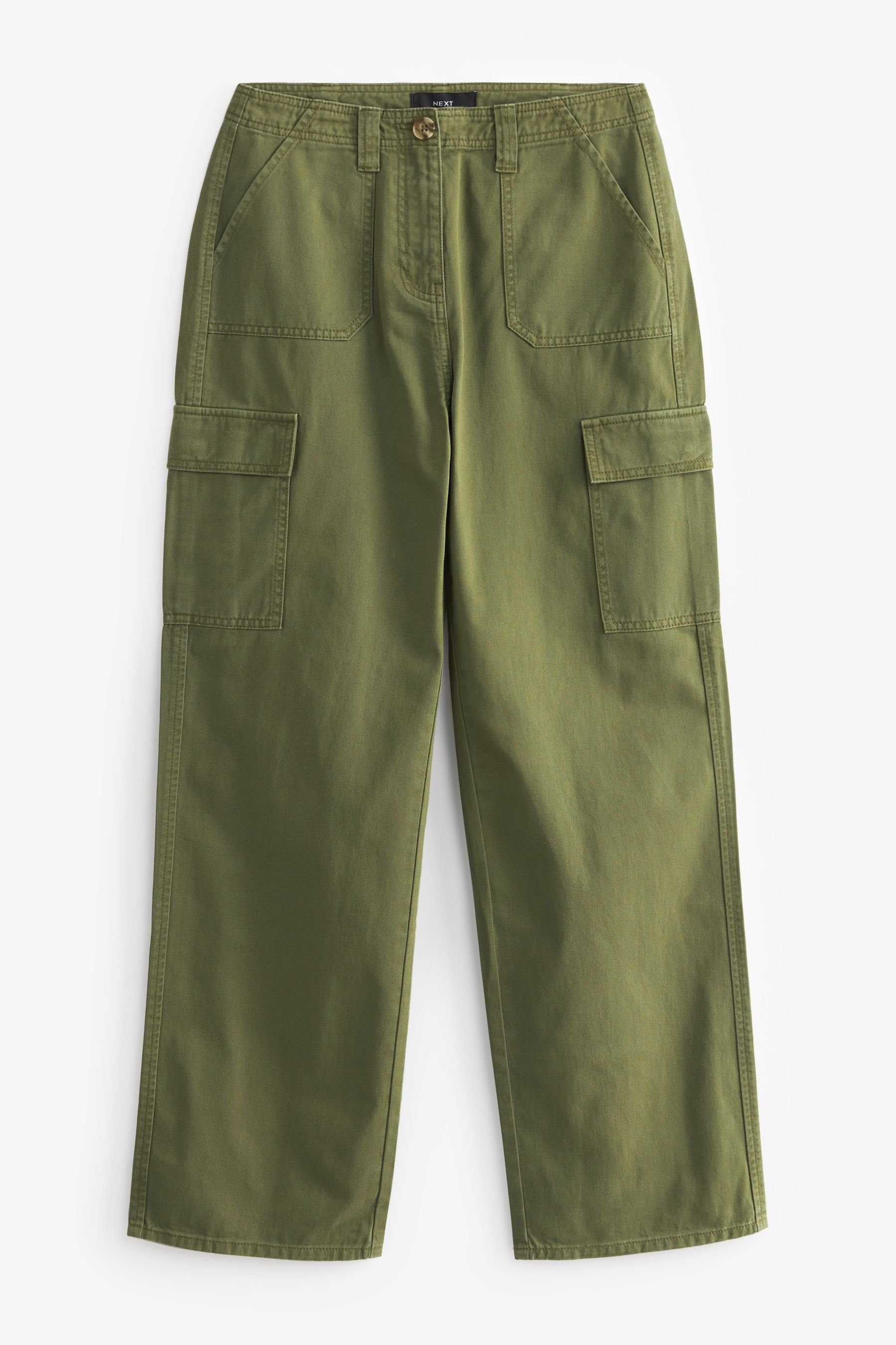 Next Green Combat-Hose aus (1-tlg) Baumwolle Khaki Taschen mit Cargohose