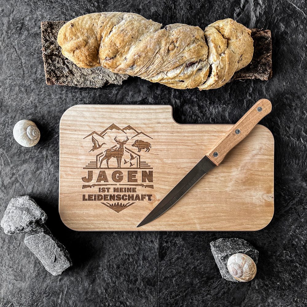 Spruchreif® Schneidebrett Brotzeitbrett mit Messer, Männergeschenke, Geschenk Jagdsport