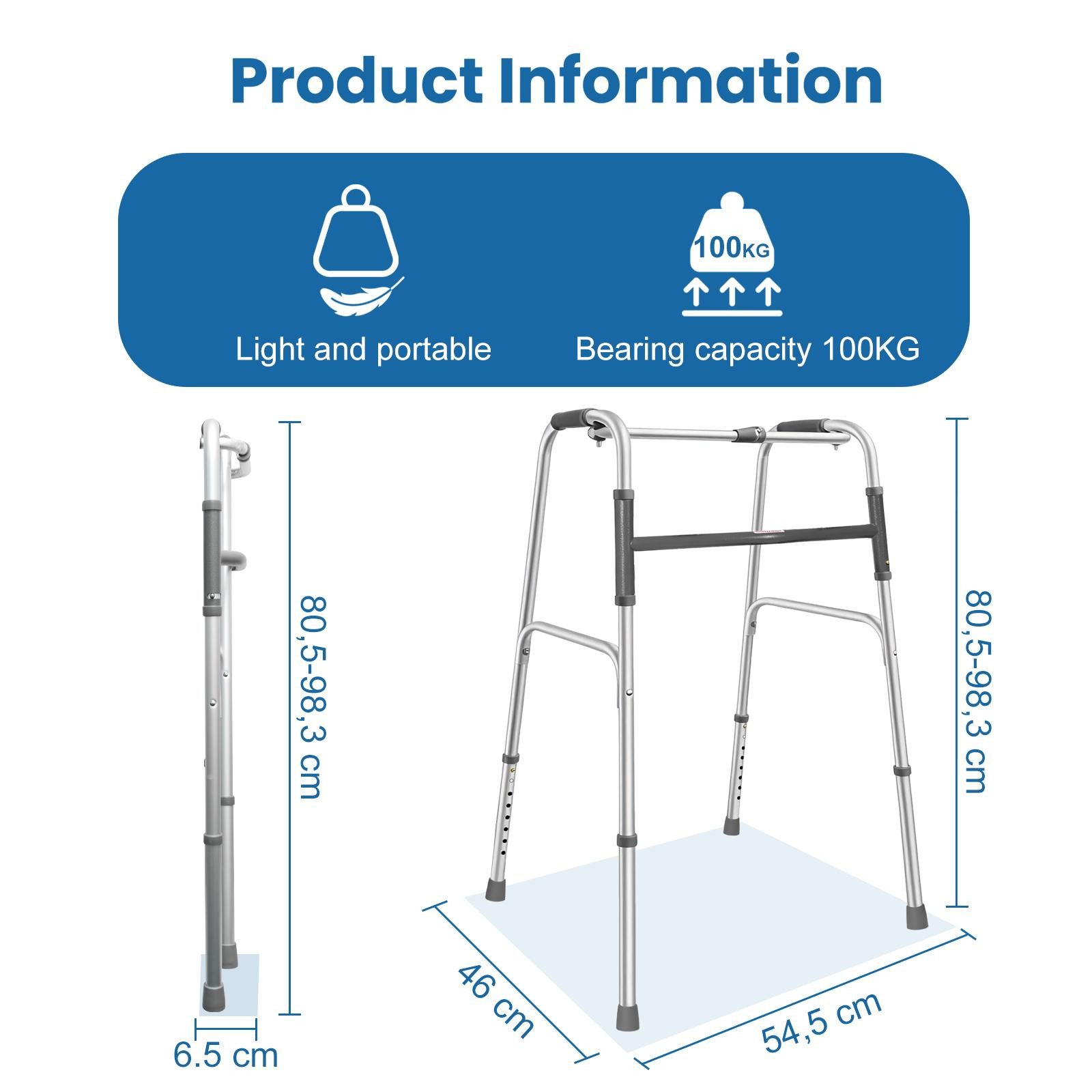 BBG Unterarmkrücke Aluminium faltbarer Gehwagen höhenverstellbar,bis 100 kg Belastbarkeit, mit Anti-Rutsch-Silikon, leicht tragbar & stabil