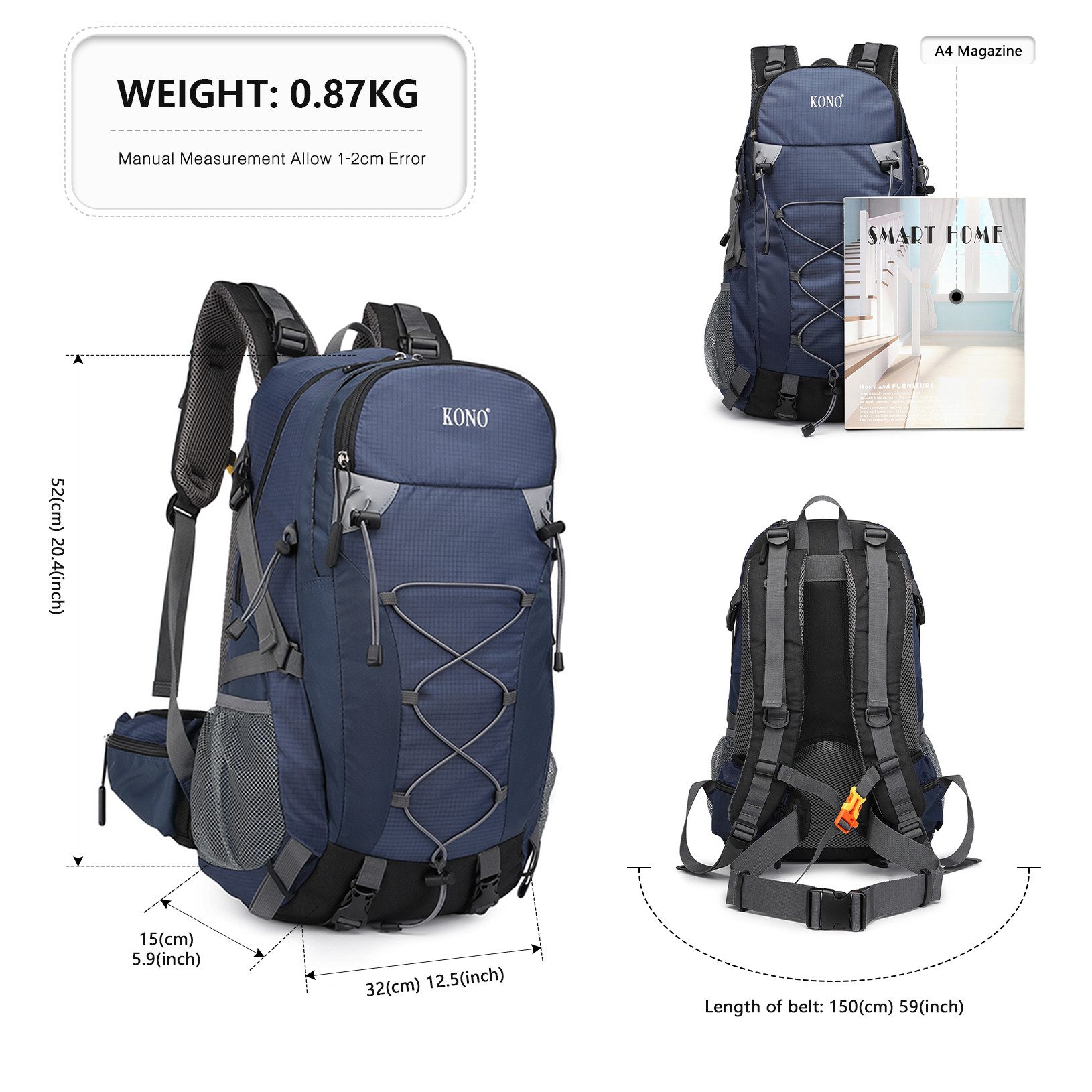 KONO Wanderrucksack 40L Leichter und Wasserdichter günstig online kaufen