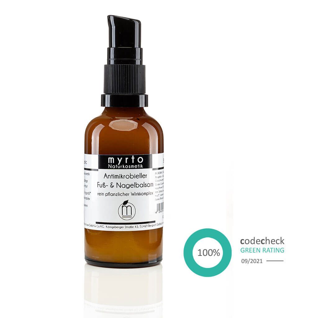 myrto Naturkosmetik Fußlotion Antimikrobieller Bio Fuß- & Nagelbalsam – bei Fußpilz und Ekzeme, antimikrobiell, Fußpflege bei Fußpilz & Nagelpilz, lindert Juckreiz