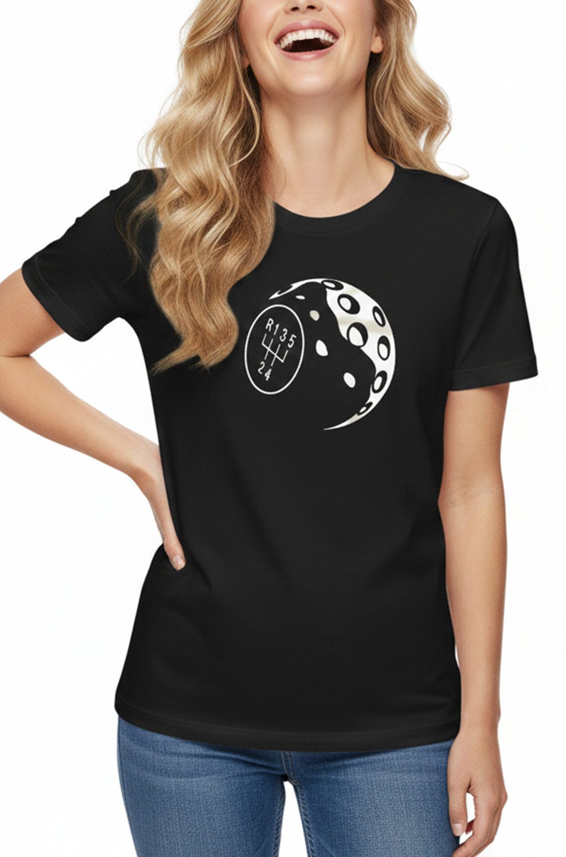 MAKAYA Print-Shirt Kurzarm Top für Damen mit Schaltknauf Motiv – Auto & Racing (Schwarz, S, M, L, XL) Baumwolle