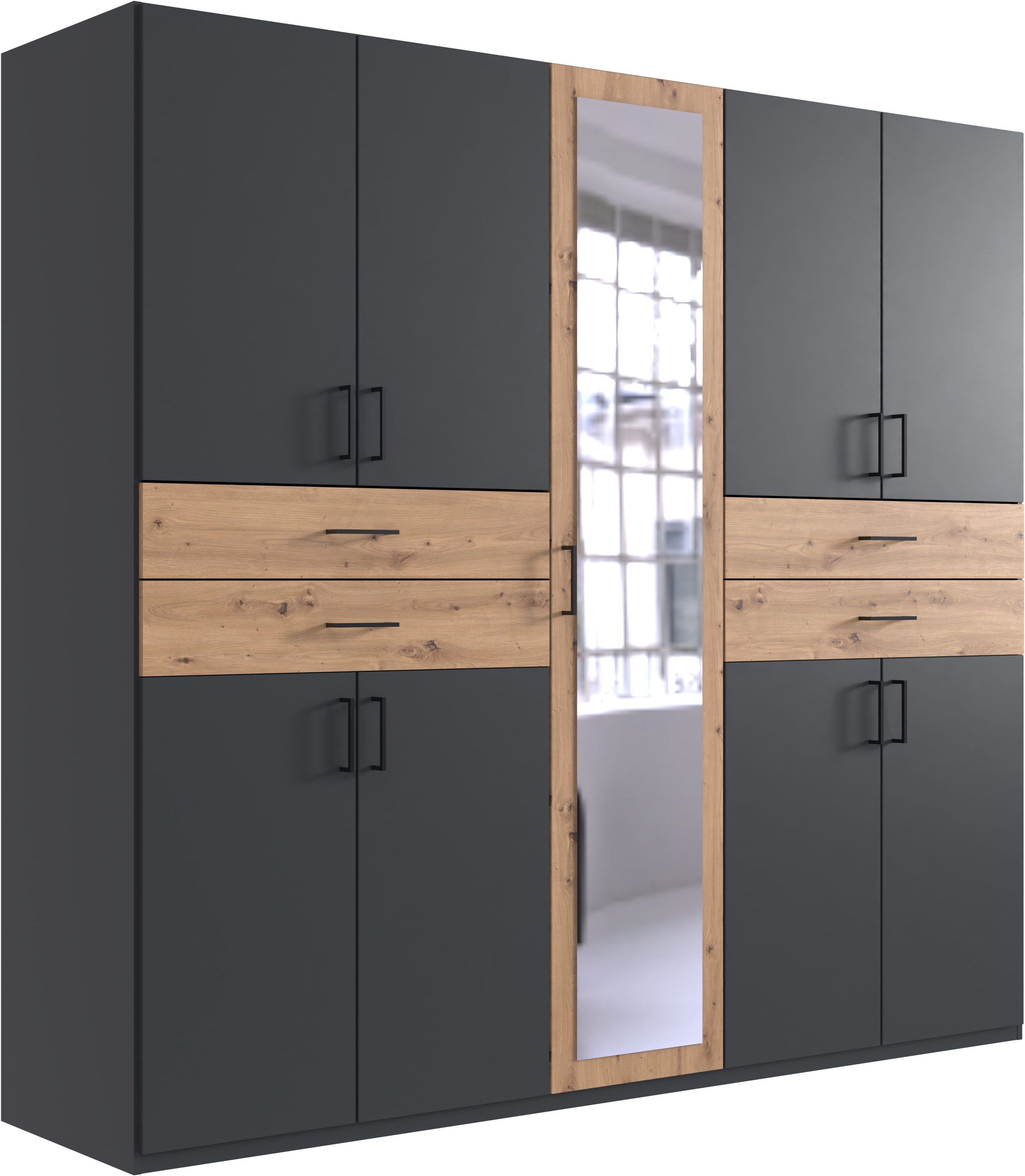 Wimex Kleiderschrank Taiga Kleiderschrank mit Spiegel Topseller mit Schubladen auf bequemer Höhe, Garderobe Schlafzimmerschrank