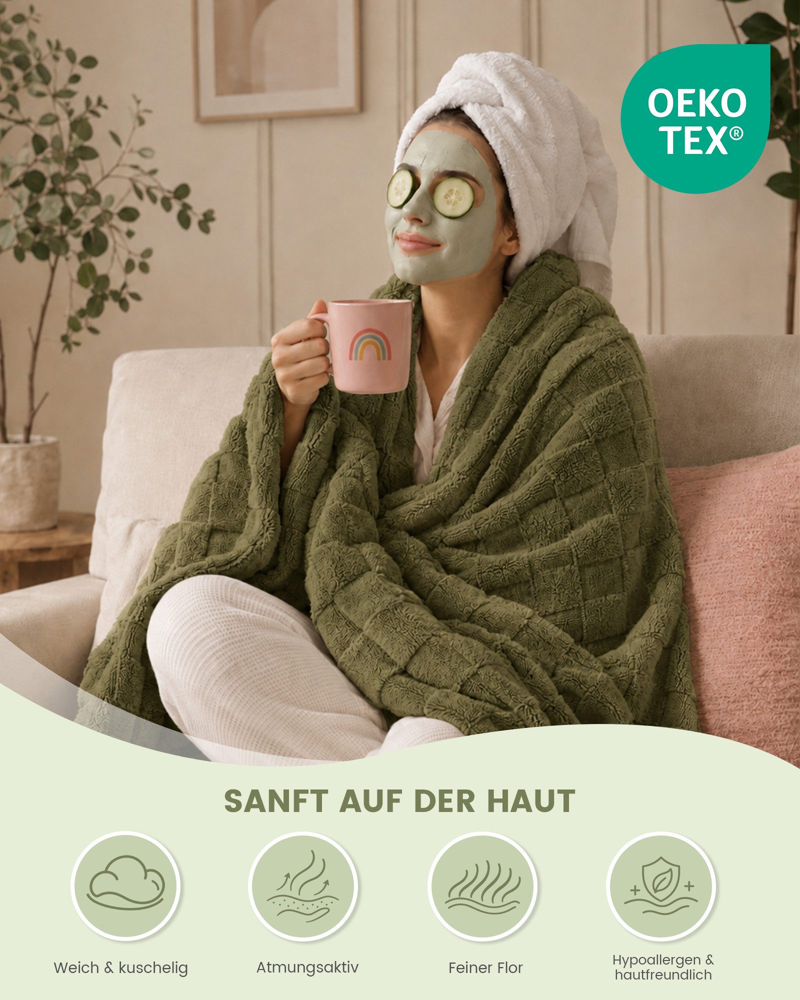 Good Nite Tagesdecke Gemütliche Fleecedecke - flauschig & kariert für alle Jahreszeiten, Flauschig, Weich, Bequem, Leicht – Bild 2 von 5