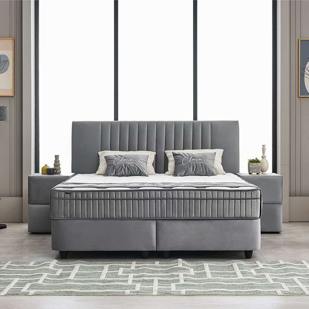 abc bedding Boxspringbett Komfortbett CLARA in Grau Samt-Stoff (Bett mit To günstig online kaufen