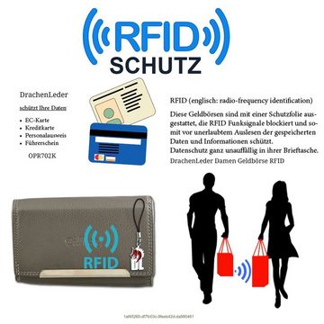 DrachenLeder Geldbörse DrachenLeder RFID Blocker Portemonnaie (Portemonnaie, Portemonnaie), Damen Portemonnaie Echtleder Größe ca. 15,5cm, grau
