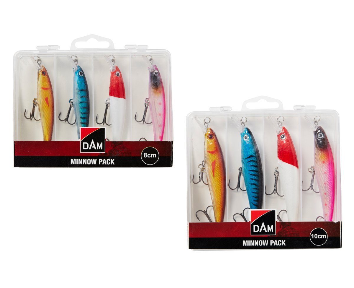 DAM Fishing Kunstköder Minnow Pack Wobbler Sets 4 Stück 8-10cm 8-13g versch. Farben Raubfisch, (Spar-Set), Super Fängige Raubfisch Wobbler Sets