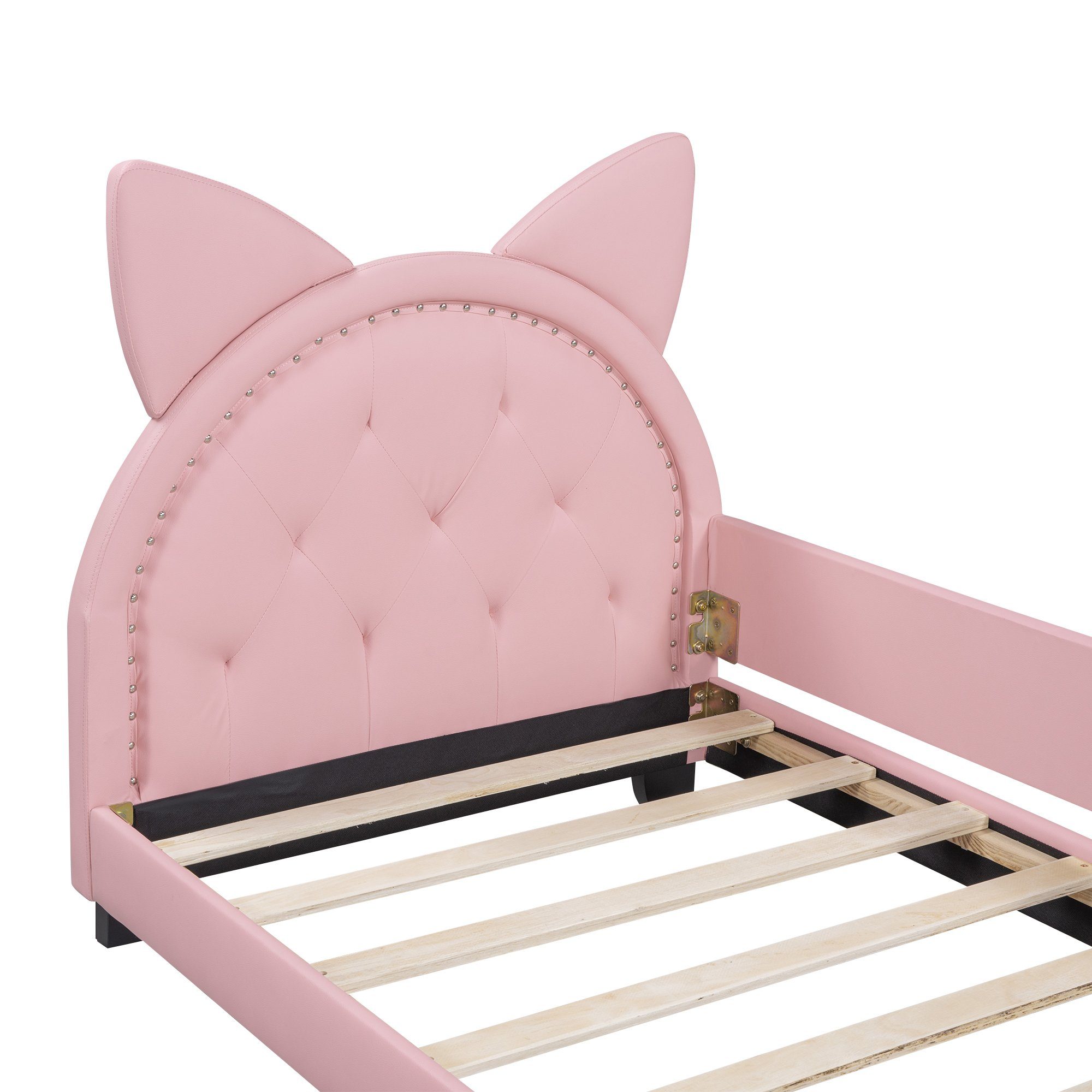 rosa Kunstleder mit Kinderbett Einzelbett Flieks Polsterbett, Karton-Ohren 90x200cm
