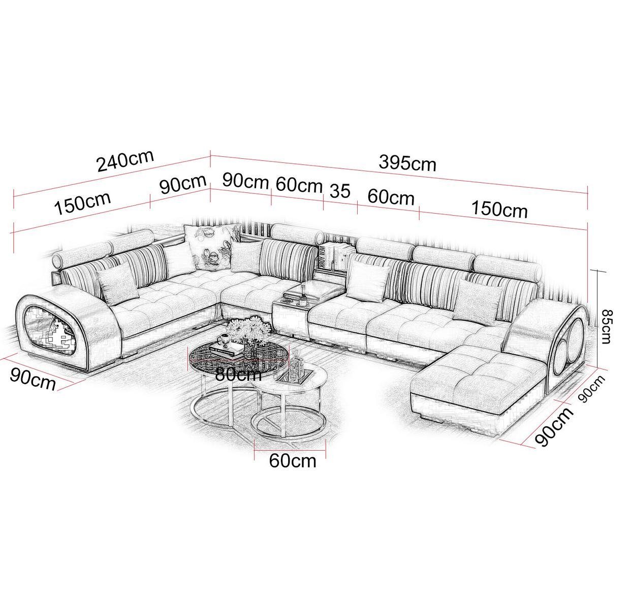 JVmoebel Ecksofa, Ledersofa Sofa mit Weiß/Schwarz Designersofa U Form Couch USB Eckgarnitur