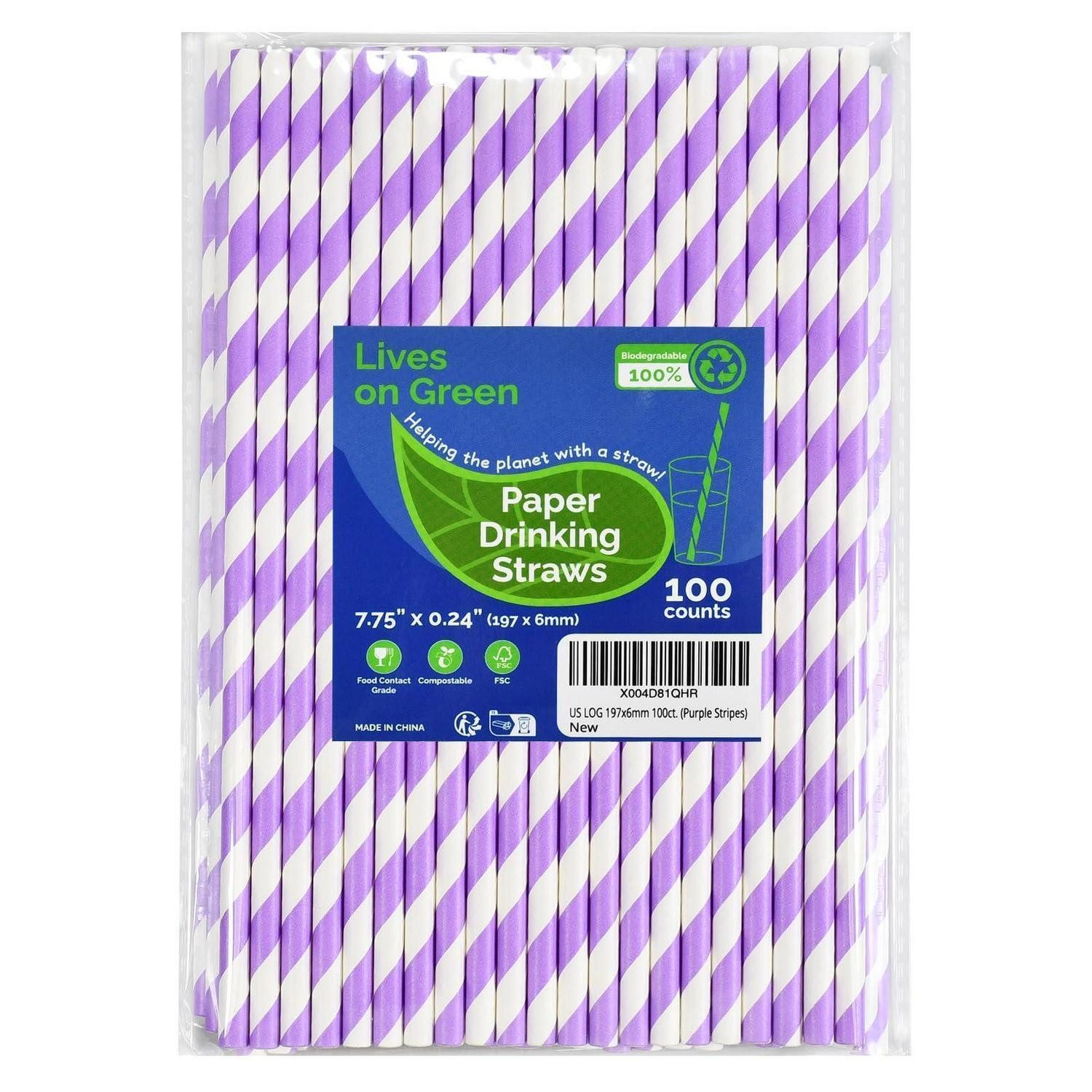 LuxusKollektion Bastel-Strohhalme Trinkhalme Papier Lila Streifen 100 Stk, (100-tlg)