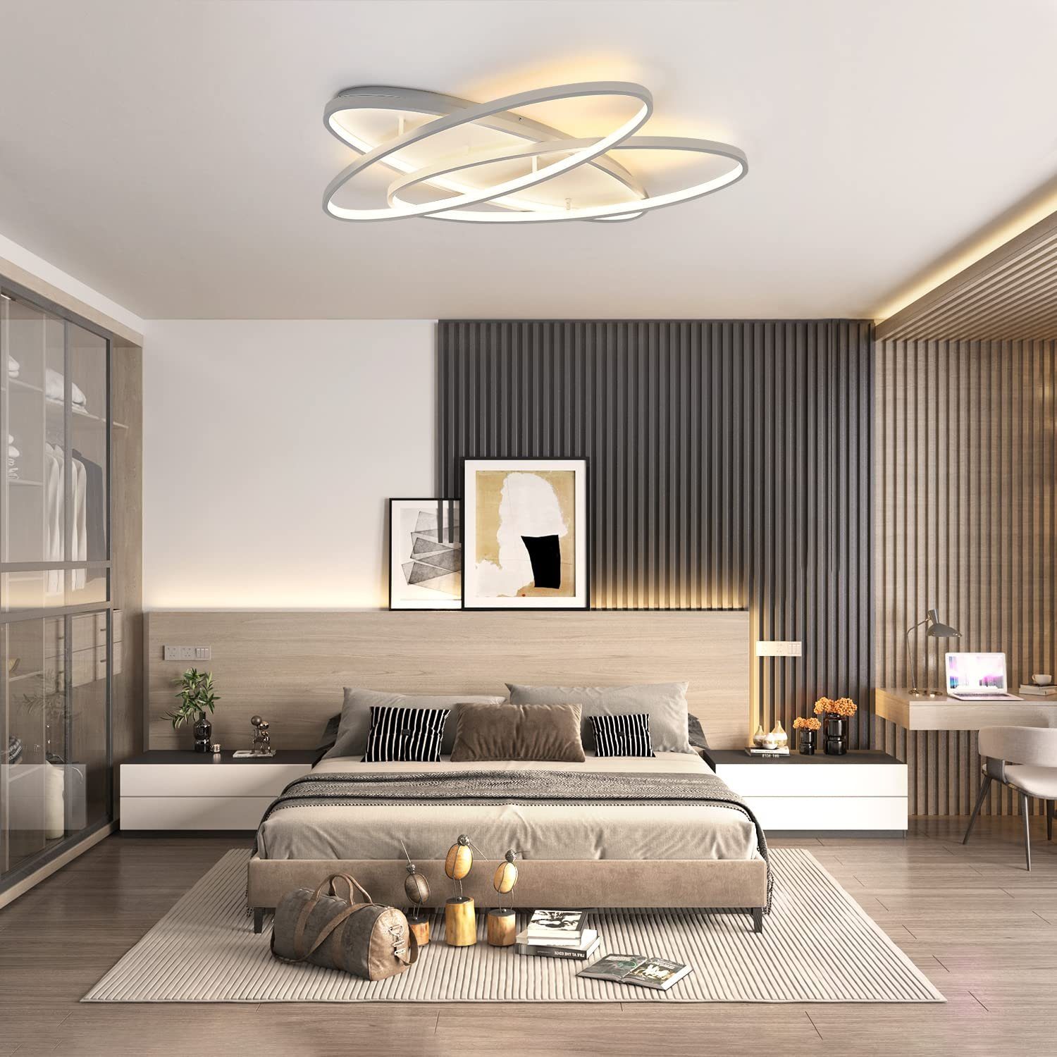 Nettlife LED Deckenleuchte Schlafzimmer Dimmbar Dimmbar Neutralweiß, Kaltweiß, fest Wohnzimmer mit Schlafzimmer 2 Modern Weiß Fernbedienung, 76W Küche Ring Deckenbeleuchtung, für integriert, LED Warmweiß