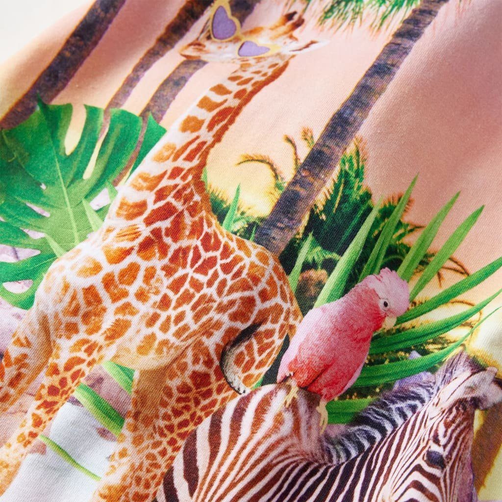 vidaXL A-Linien-Kleid Kinderkleid 92 Korallenrosa Tropischer Landschaft und mit Tieren