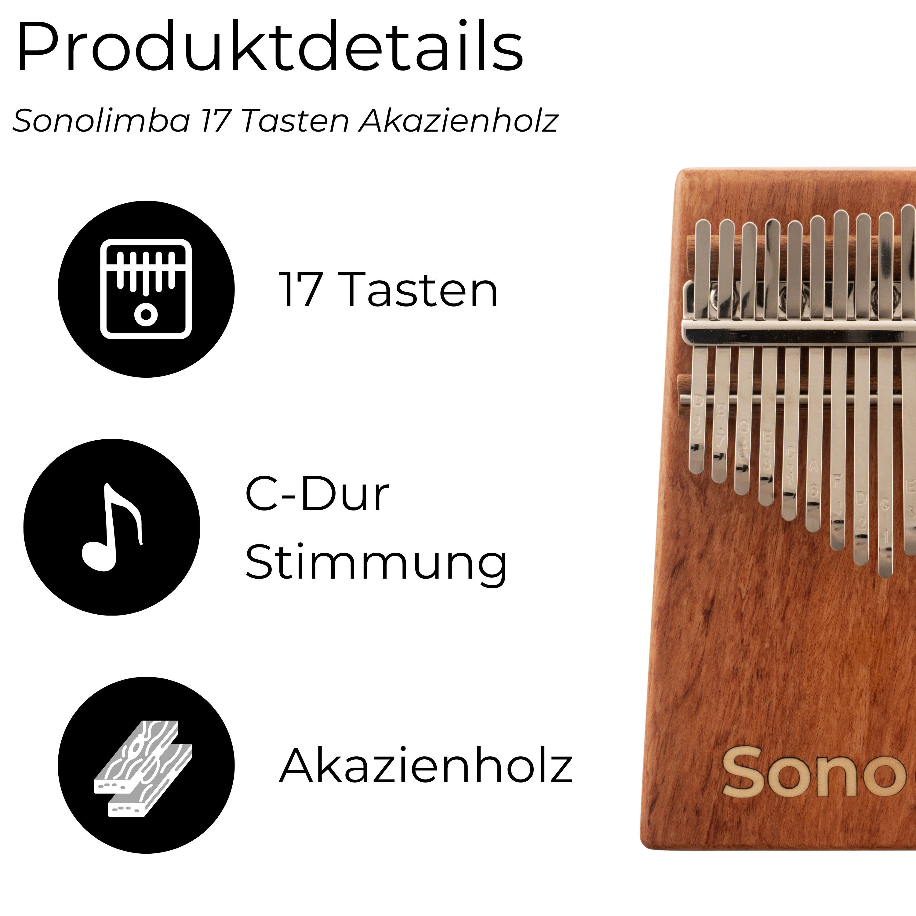 Sonodrum Kalimba "Sonolimba" aus Akazienholz im Set, C-Dur, 17 o. 21 Tasten