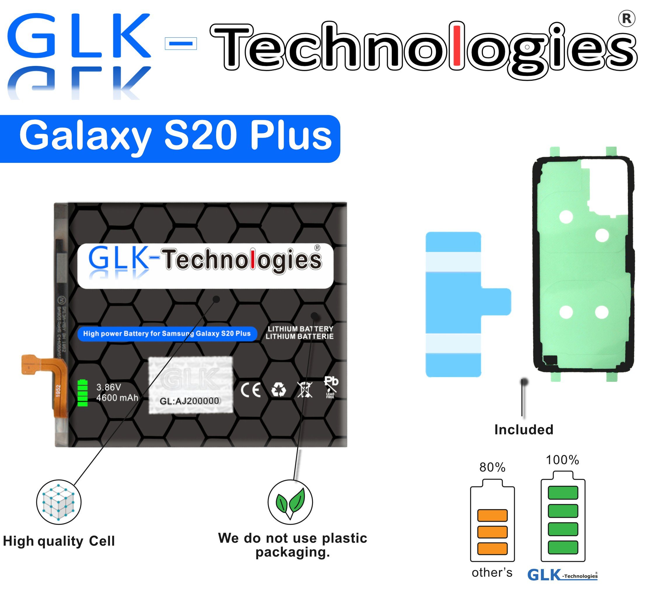 Akku V) Original High G985F 5G Samsung EB-BG985ABY G986B Power S20 (3.86 Set kompatibel mit GLK-Technologies Ohne Handy-Akku mAh Galaxy Batterie Ersatzakku GLK-Technologies Plus Battery 4600