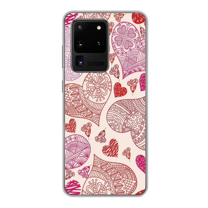 MuchoWow Handyhülle Eine Illustration mit rosa und roten Herzen Phone Case Handyhülle Samsung Galaxy S20 Ultra Silikon Schutzhülle