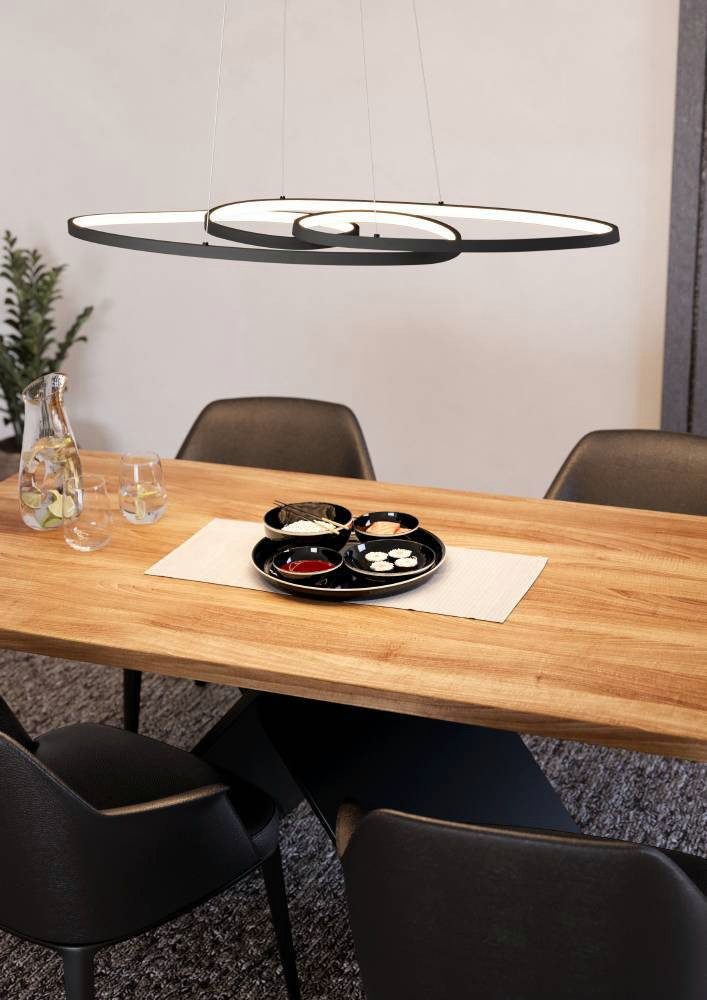 EGLO Hängeleuchte GIANELLA Pendellampe, Alu, Stahl und Kunststoff, Hängelampe, Lampe, Dimmfunktion, mehrere Helligkeitsstufen, LED fest integriert, Warmweiß, Hängeleuchte, L100 x B36 x H120 cm, schwarz, 38W inkl.