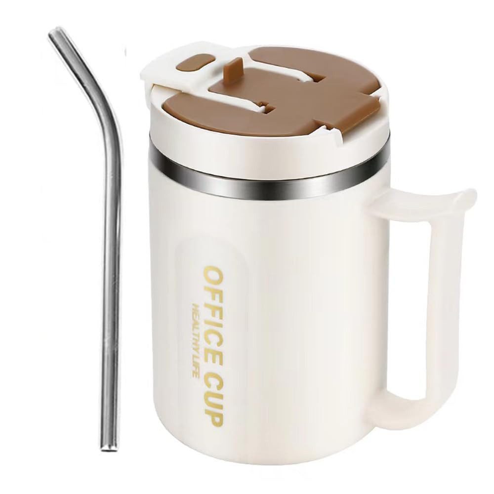 Coonoor Thermobecher Kaffeebecher to Go Edelstahl, Auslaufsicherer Travel-Mug, Strohhalm Thermo Tumbler 500ml, Thermo Mug
