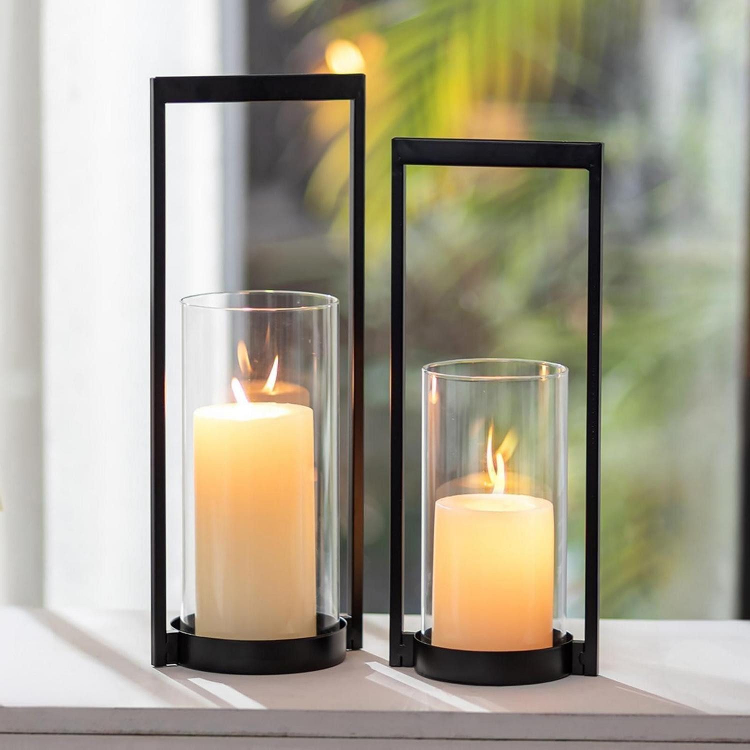 LuxusKollektion Windlicht Kerzenständer Windlicht 2er-Set Schwarz (2 St)
