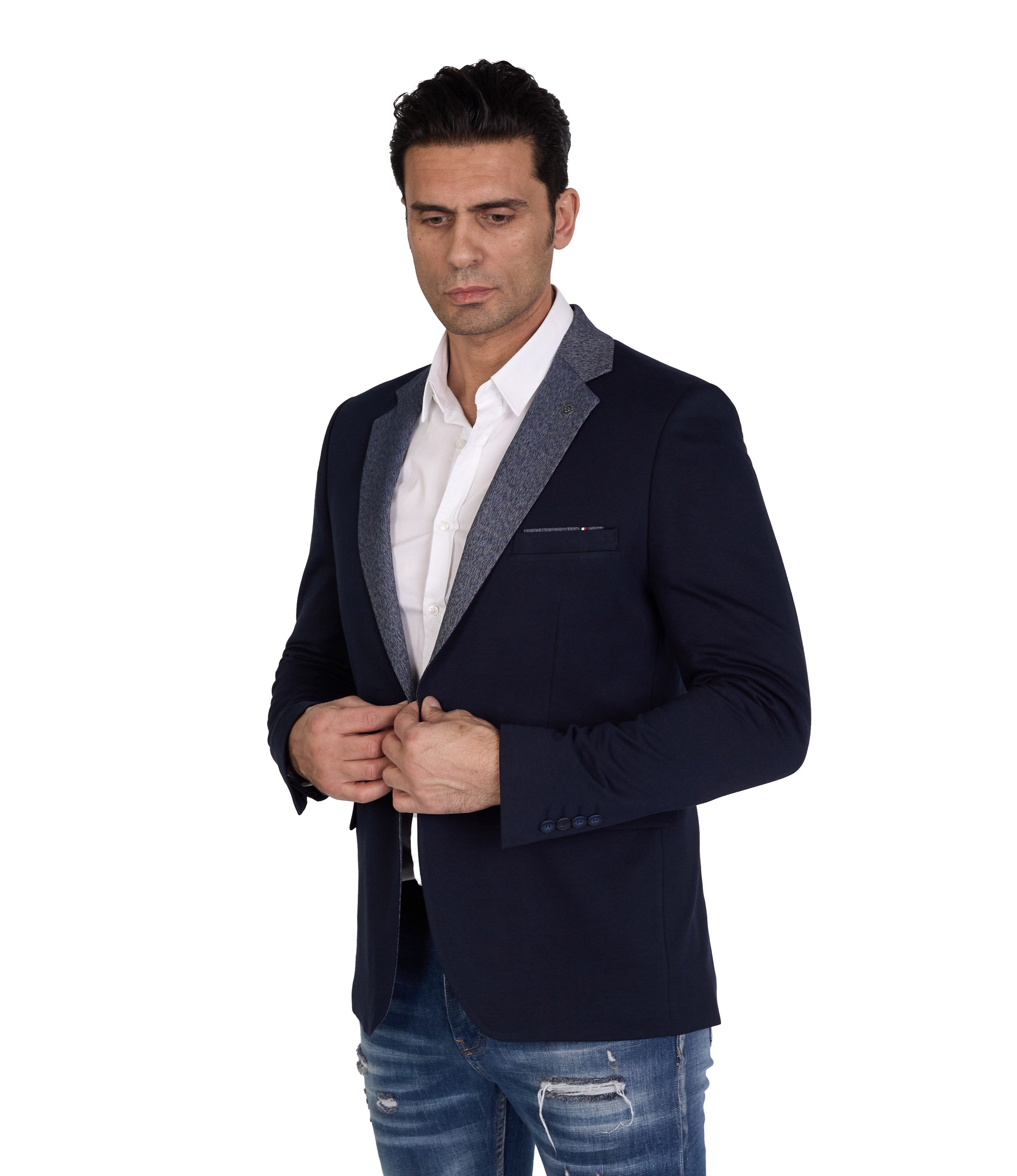 Denim Distriqt Jerseysakko in Slim Fit mit Stretch Navy Gr. 56 entspricht G günstig online kaufen