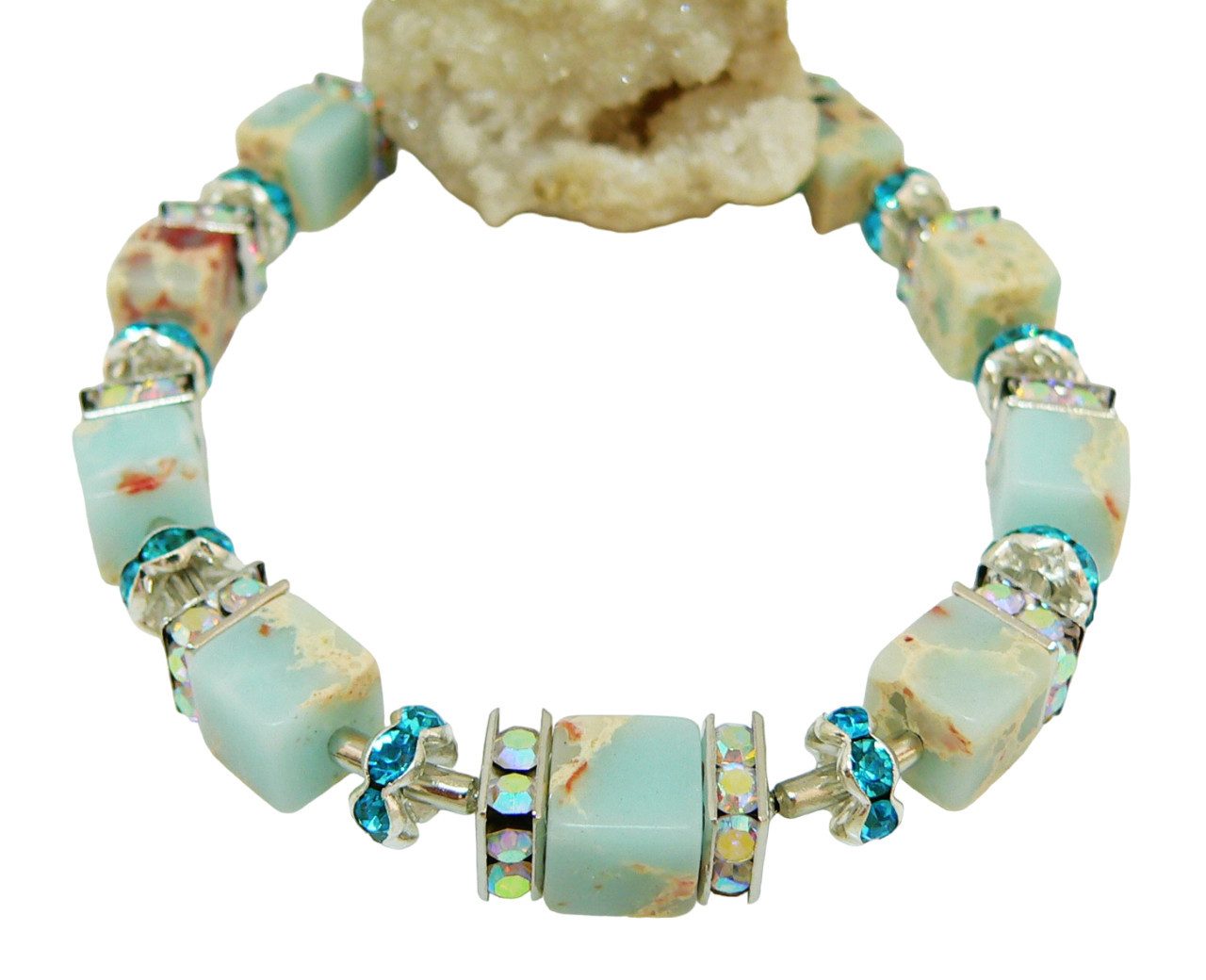 traumschmuck Armband 216p-a Armband Edelstein Würfel Sediment Jaspis mehrfarbig Strass (Geschenk, Muttertag, Weihnachten, Geburtstag, Valentinstag, inkl Schmuckbox), Made in Germany