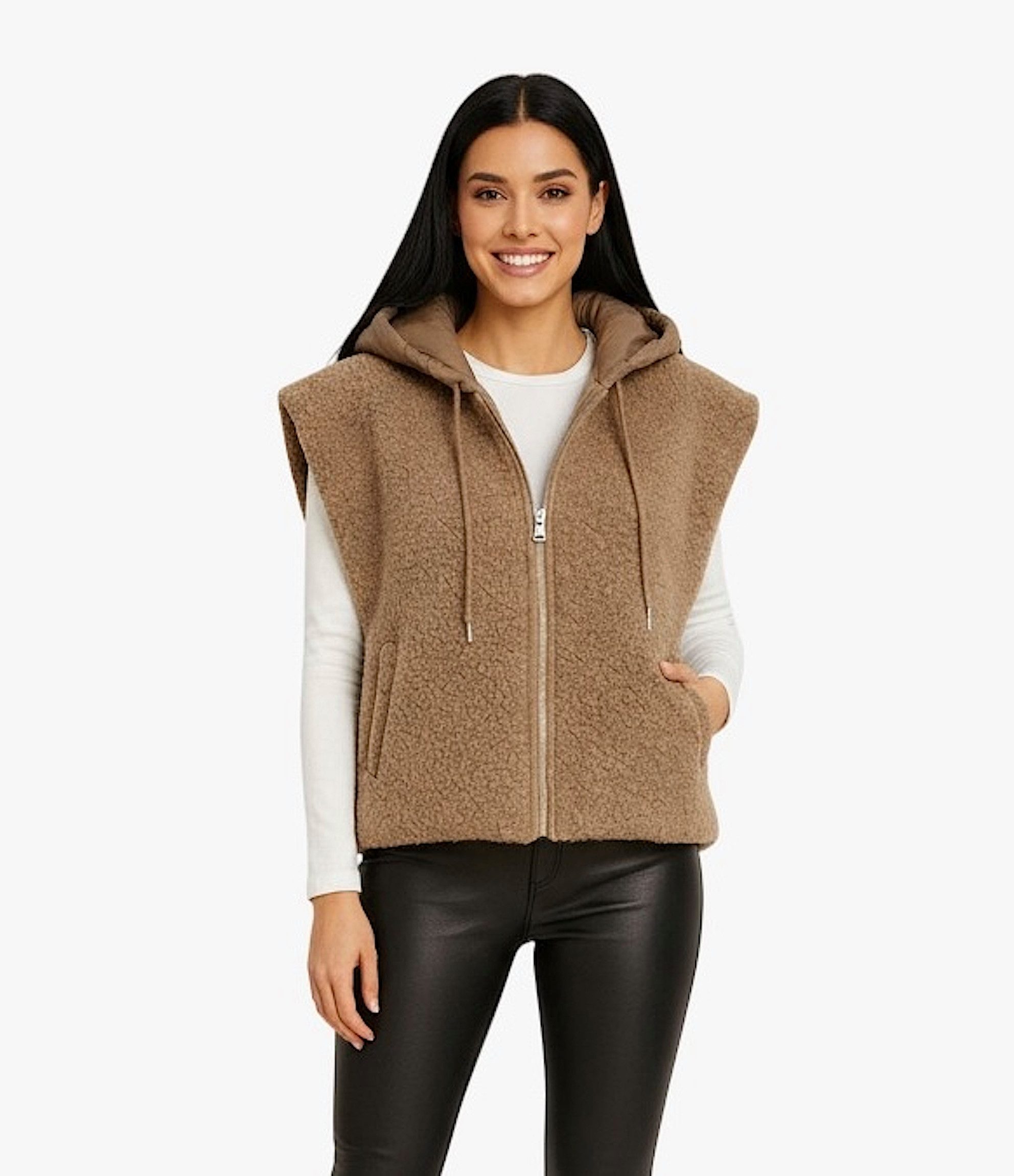 Worldclassca Fellimitatweste Worldclassca Teddy Weste Warm Kuschelig Zipper Kapuze Winter Ärmellos Neue Kollektion - Stilvolle und gemütliche Mode für Damen